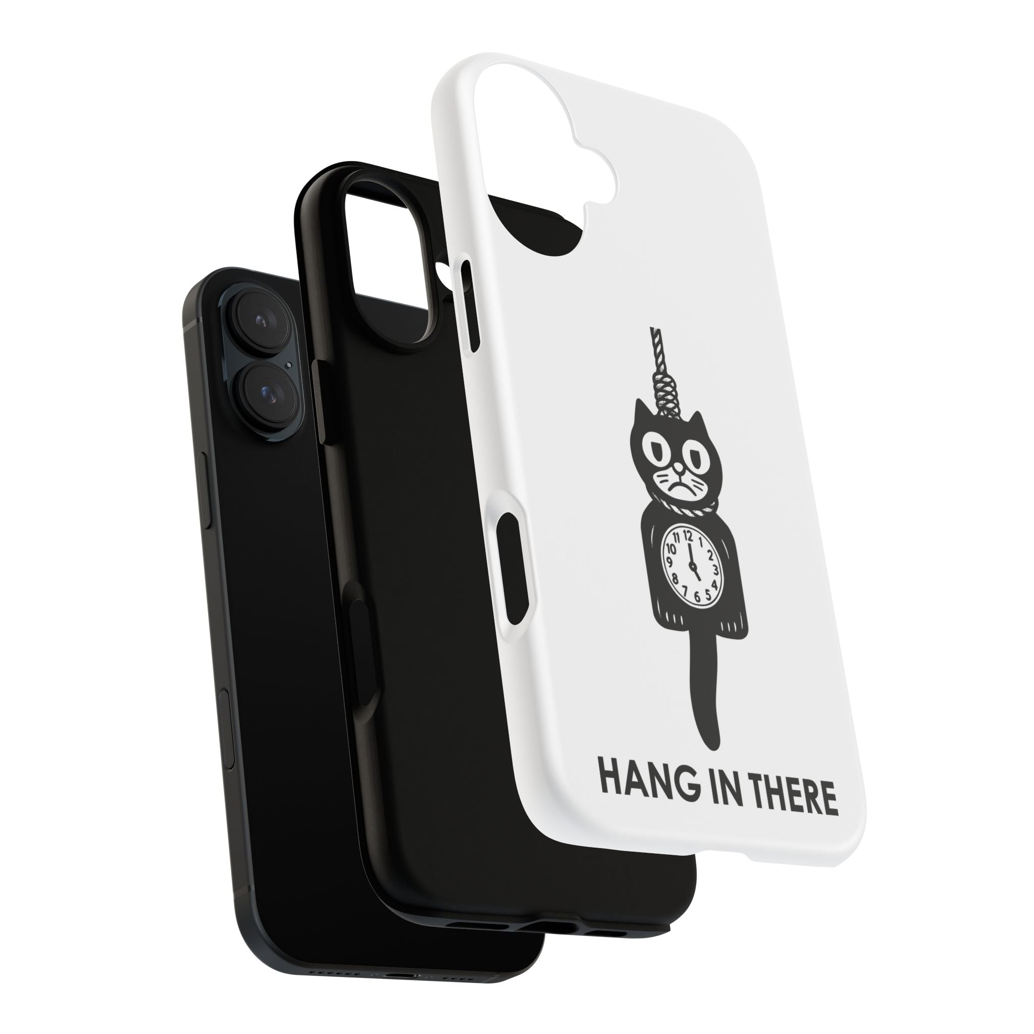 Hang In There Phone Case – Dark Humor Cat Clock Parody Mobile Cover
