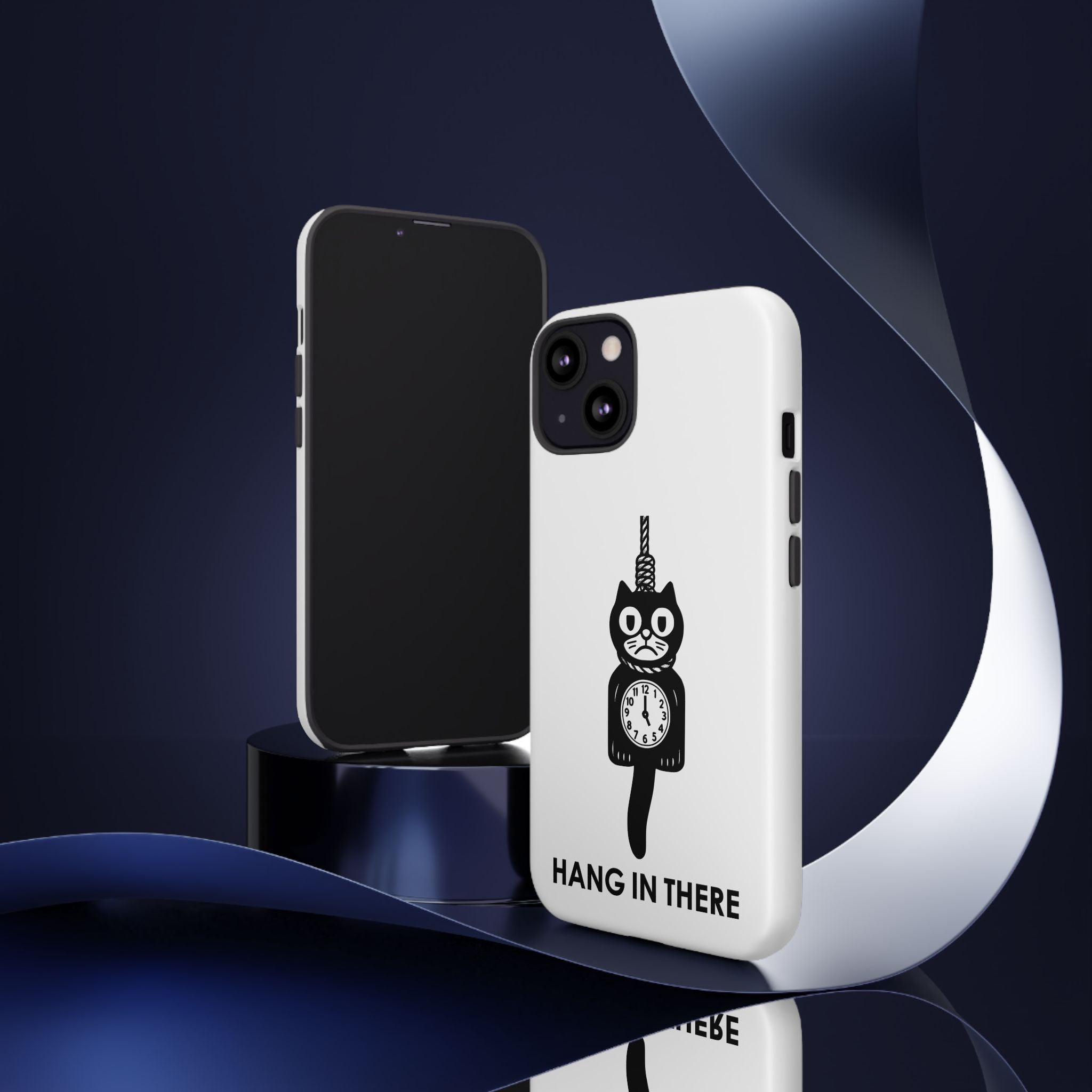 Hang In There Phone Case – Dark Humor Cat Clock Parody Mobile Cover