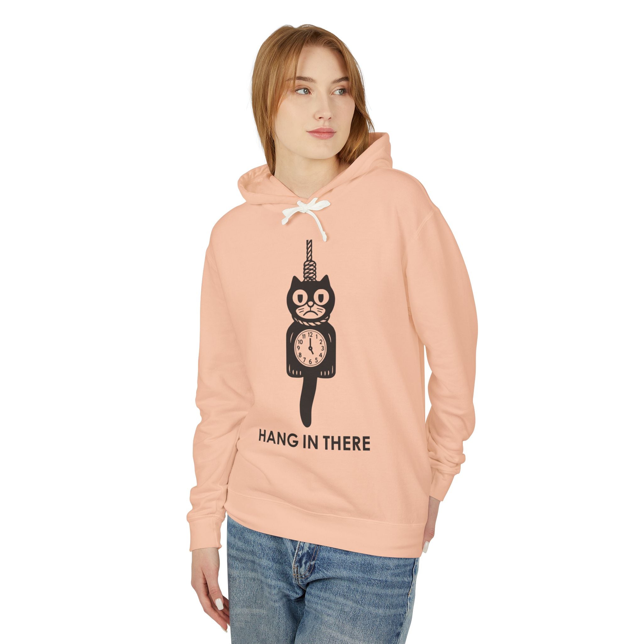 Hang In There Hoodie – Dark Humor Cat Clock Parody Sweatshirt