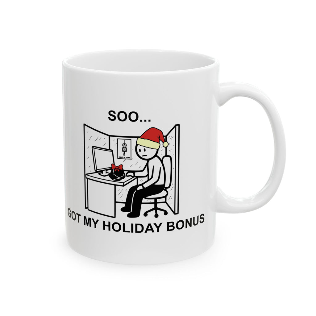 Holiday Bonus Comic Coffee Mug – Dark Humor Corporate Christmas Office Cup
