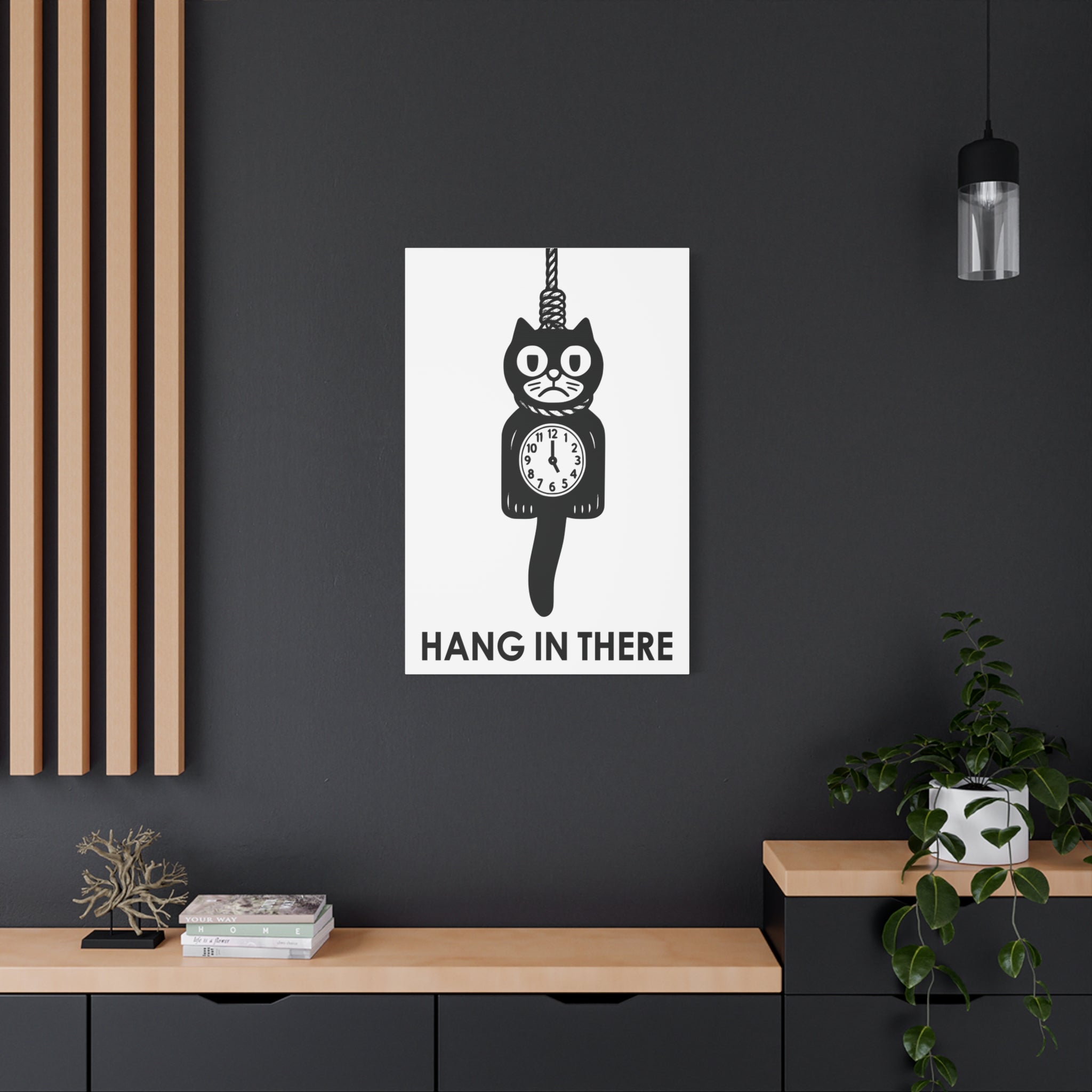Hang In There Canvas – Dark Humor Cat Clock Parody Office Wall Art