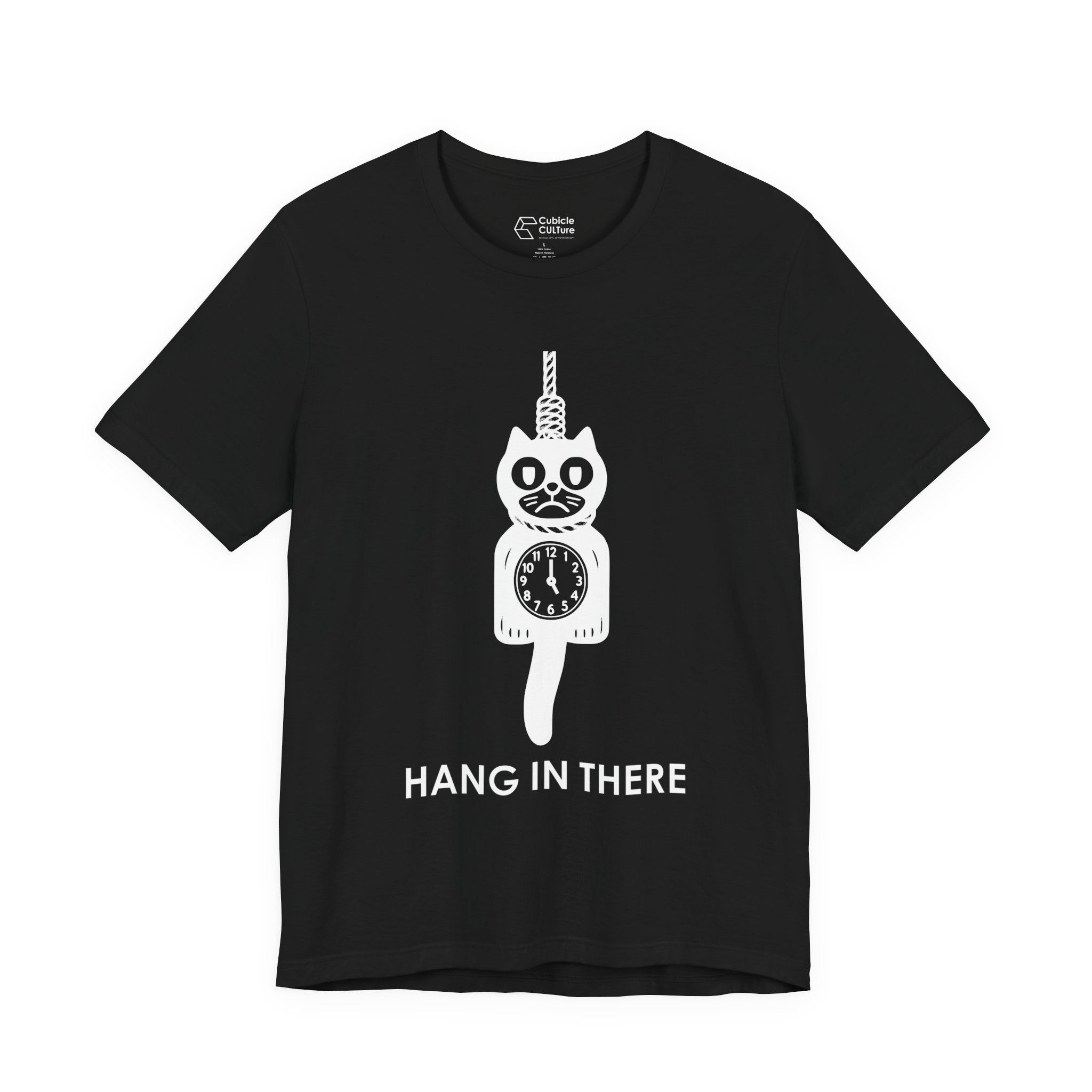 Hang In There T-Shirt – Dark Humor Cat Clock Parody Graphic Tee