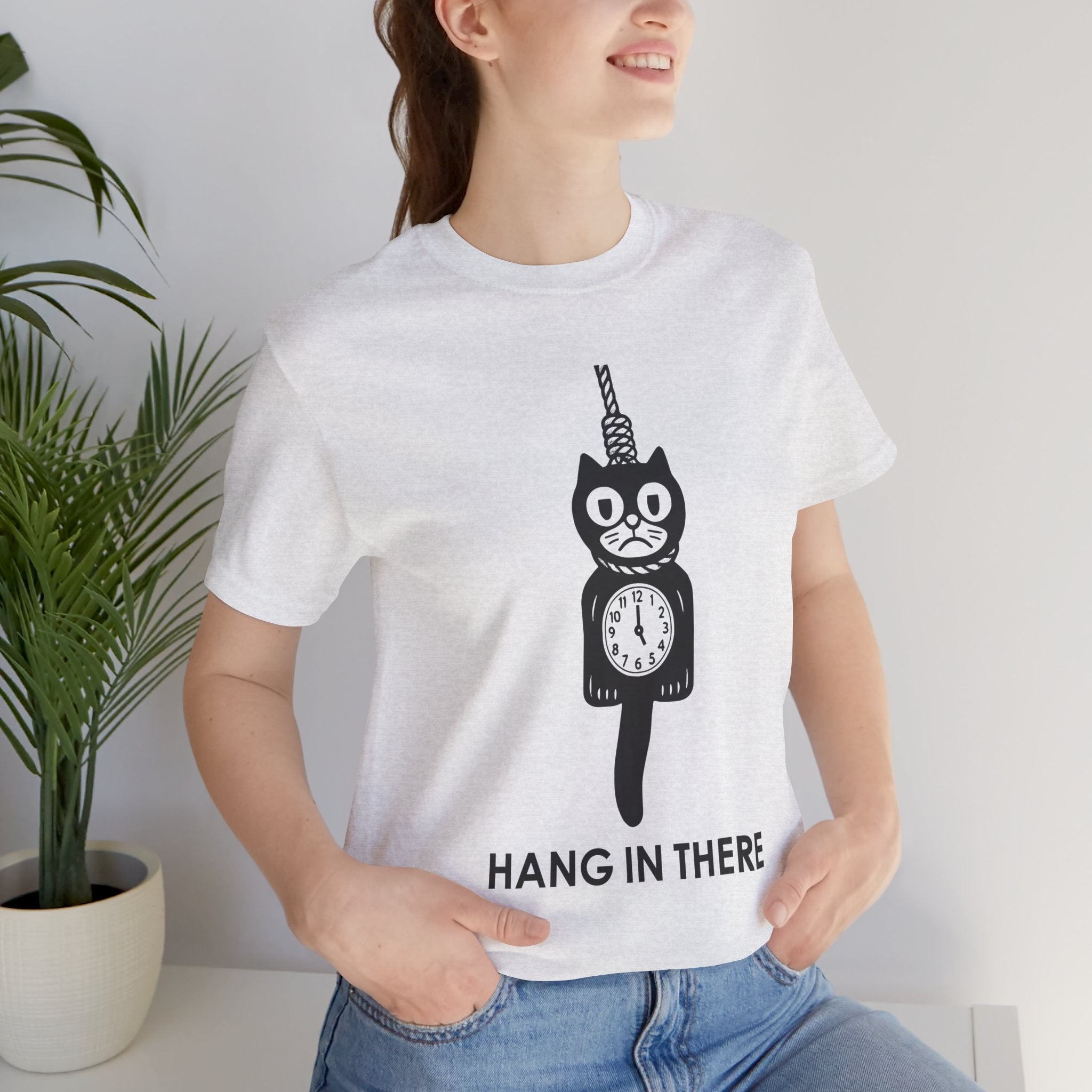 Hang In There T-Shirt – Dark Humor Cat Clock Parody Graphic Tee