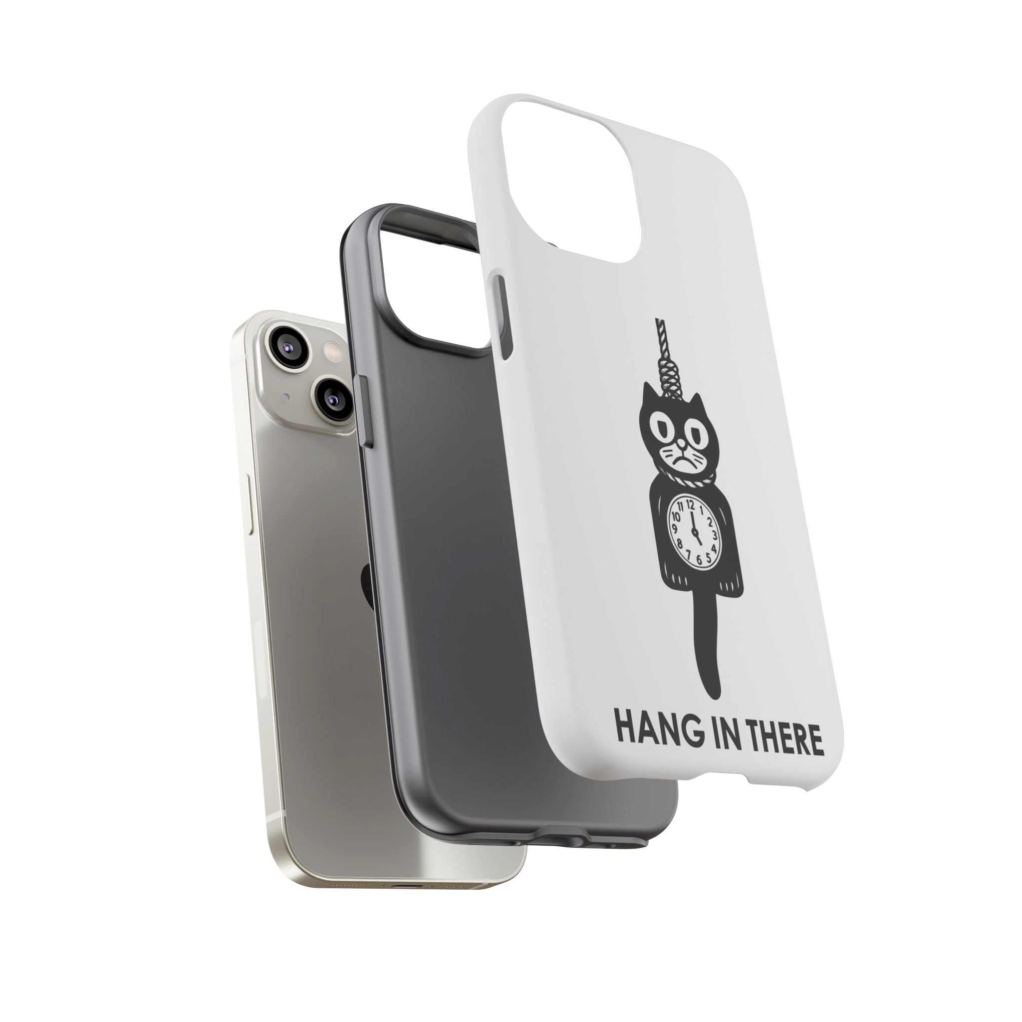 Hang In There Phone Case – Dark Humor Cat Clock Parody Mobile Cover
