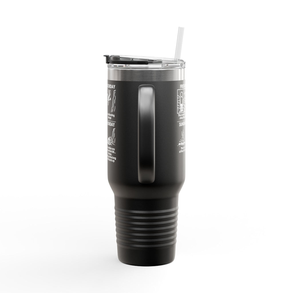Weekend Cliff Comic Travel Mug – Dark Humor Friday to Monday Survival Tumbler