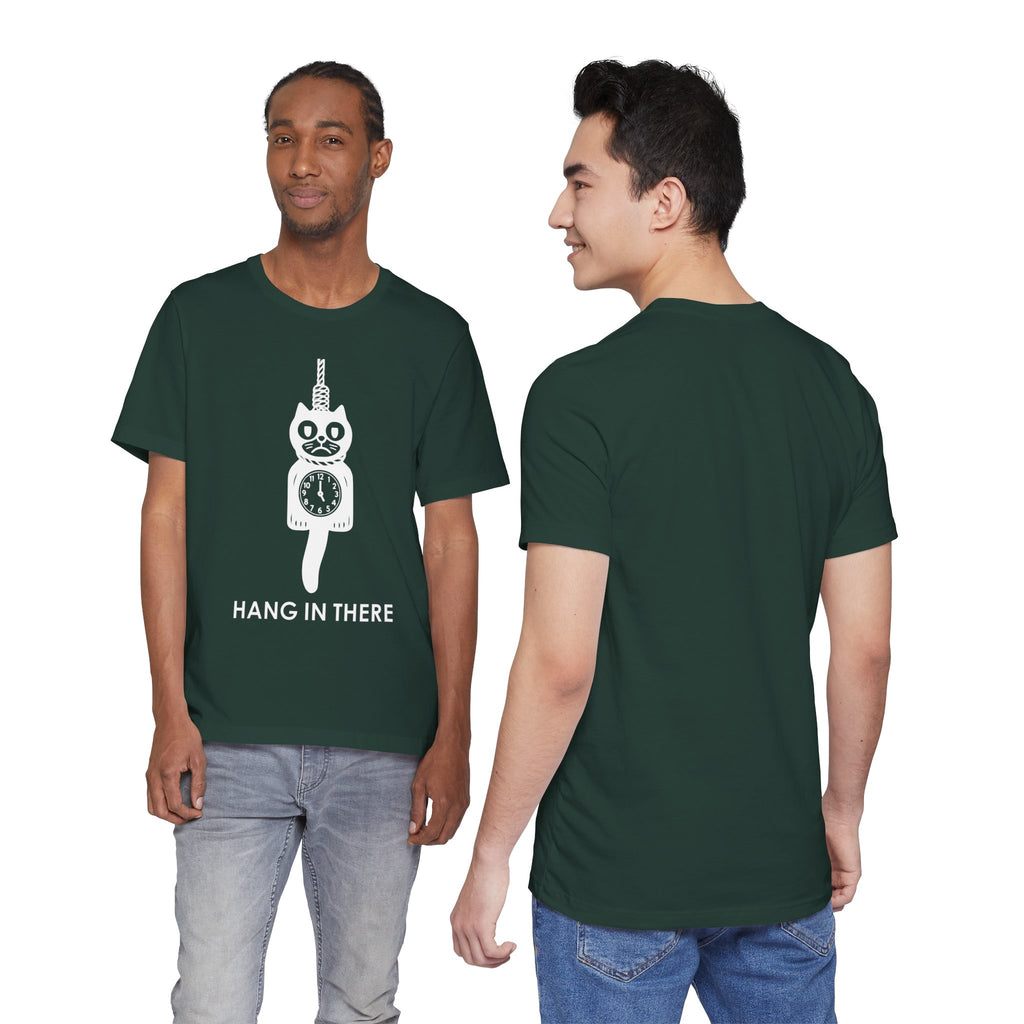 Hang In There T-Shirt – Dark Humor Cat Clock Parody Graphic Tee