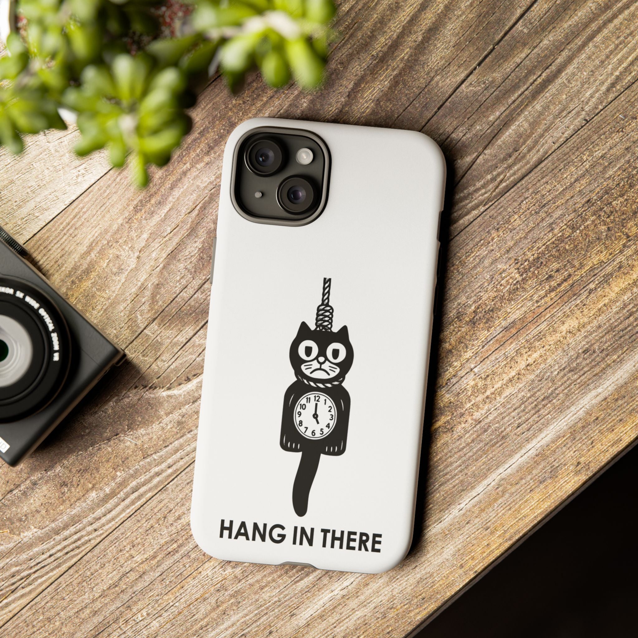 Hang In There Phone Case – Dark Humor Cat Clock Parody Mobile Cover