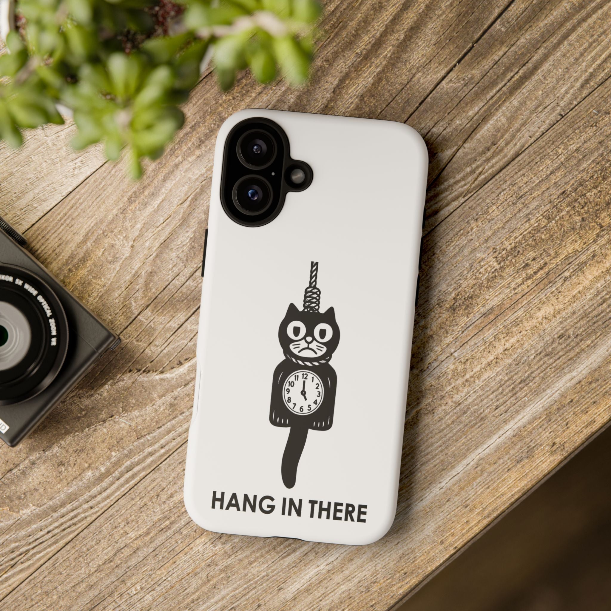 Hang In There Phone Case – Dark Humor Cat Clock Parody Mobile Cover