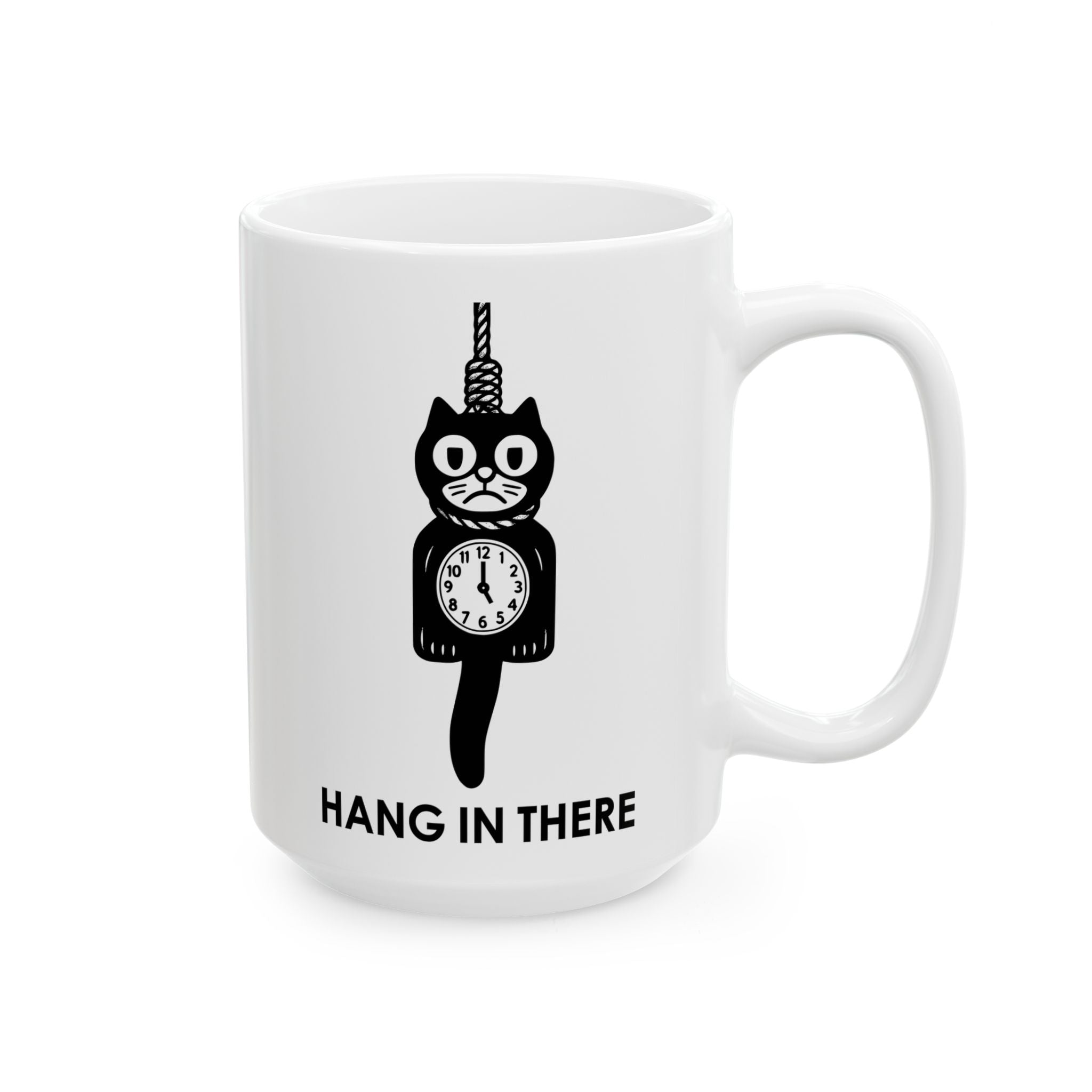 Hang In There Coffee Mug – Dark Humor Cat Clock Parody Cup