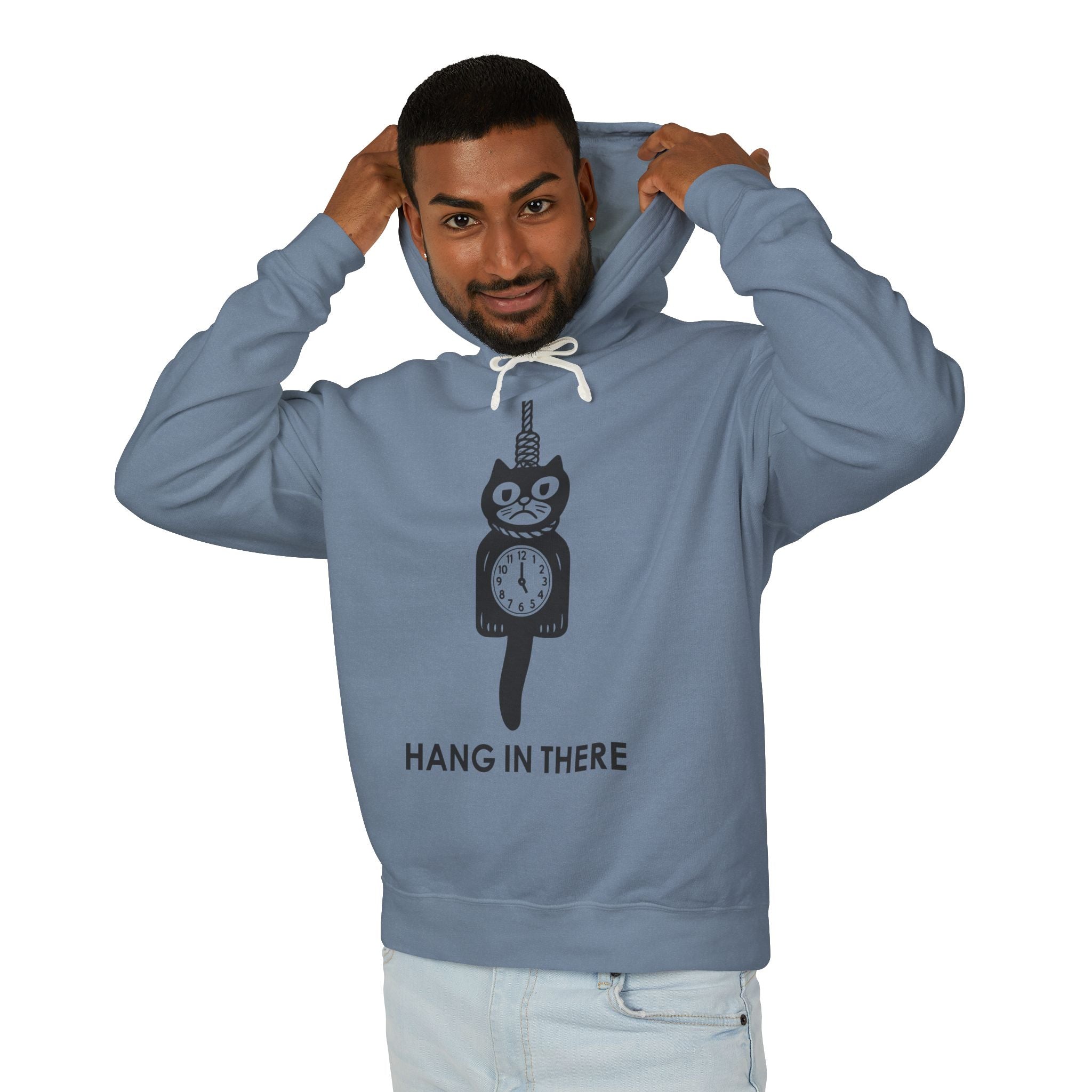 Hang In There Hoodie – Dark Humor Cat Clock Parody Sweatshirt