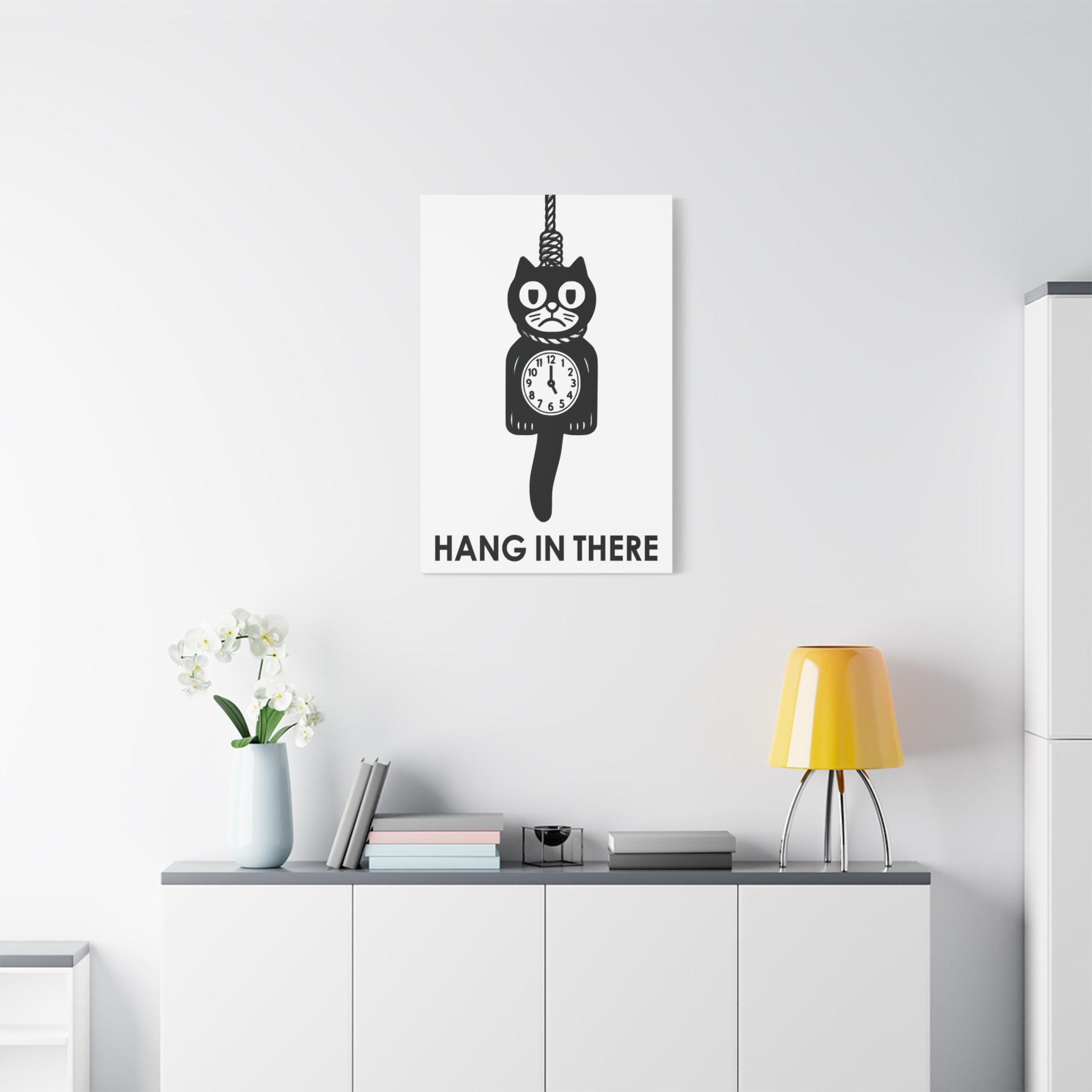 Hang In There Canvas – Dark Humor Cat Clock Parody Office Wall Art