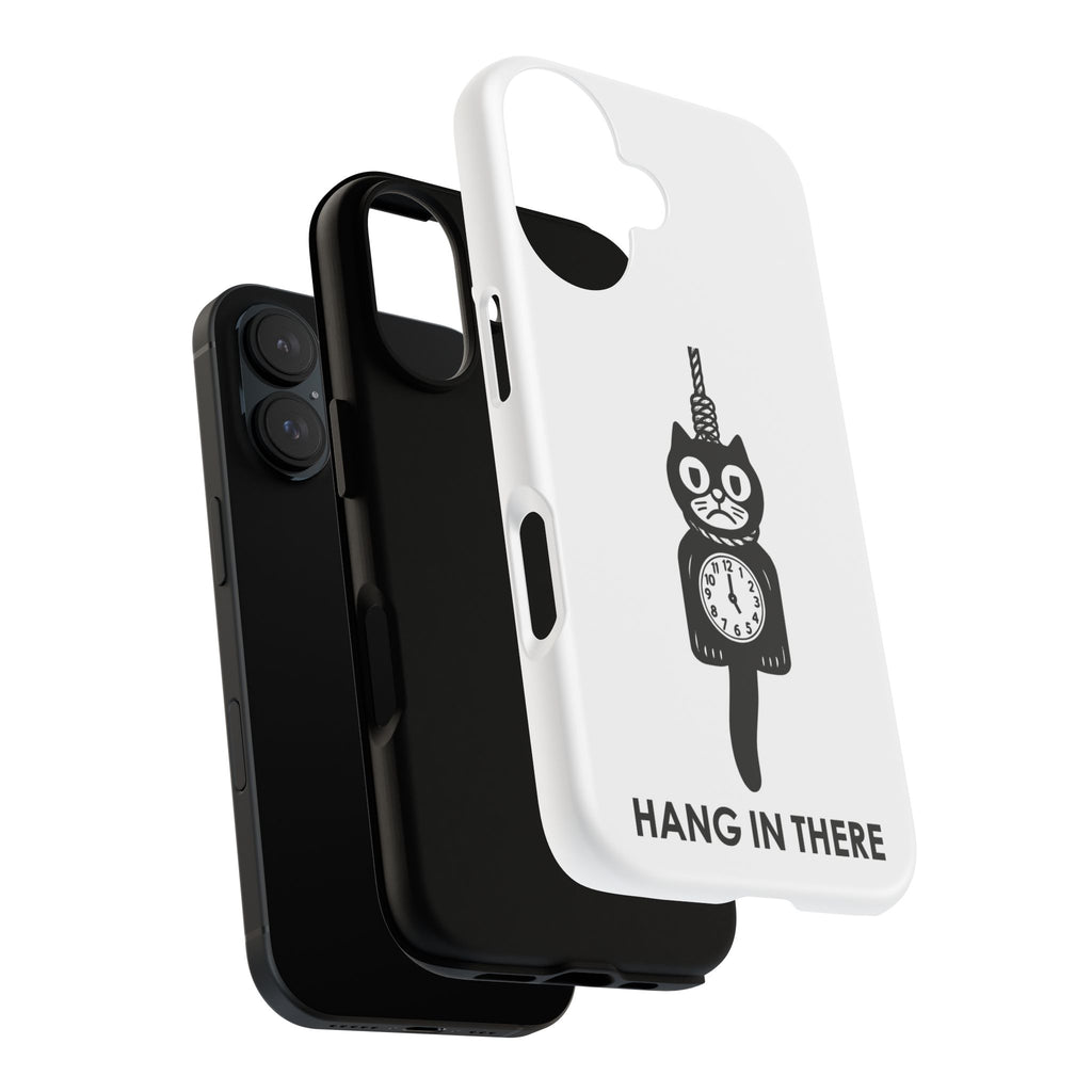 Hang In There Phone Case – Dark Humor Cat Clock Parody Mobile Cover