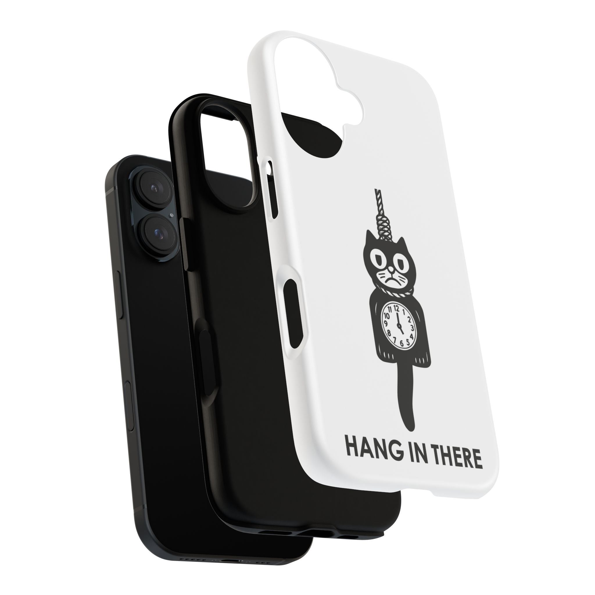 Hang In There Phone Case – Dark Humor Cat Clock Parody Mobile Cover
