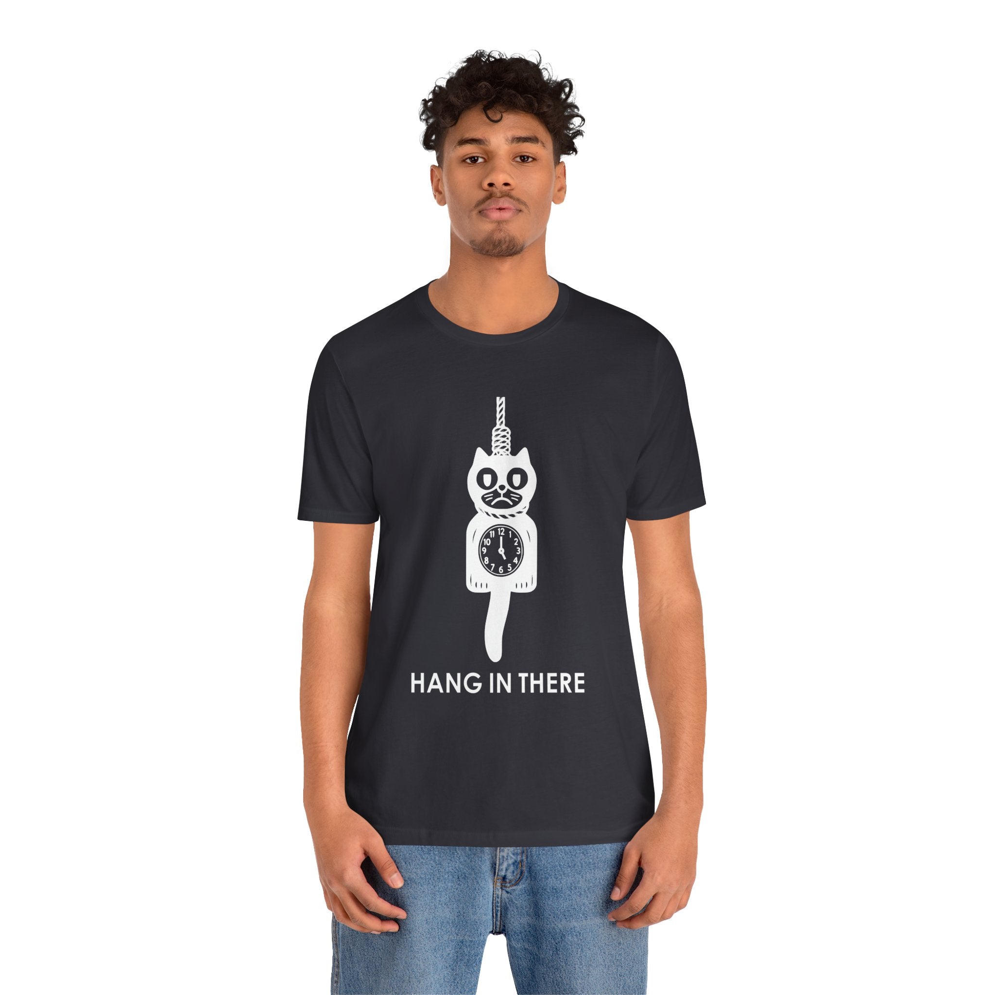 Hang In There T-Shirt – Dark Humor Cat Clock Parody Graphic Tee