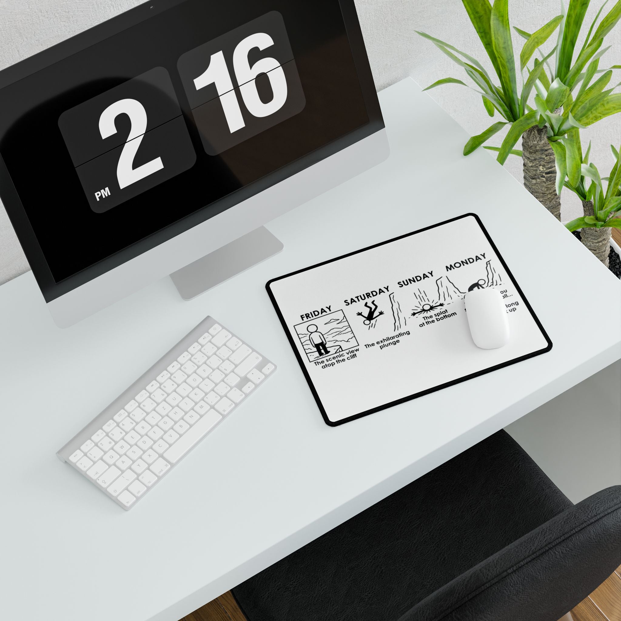 Weekend Cliff Comic Desk Mat – Dark Humor Friday to Monday Survival Office Accessory