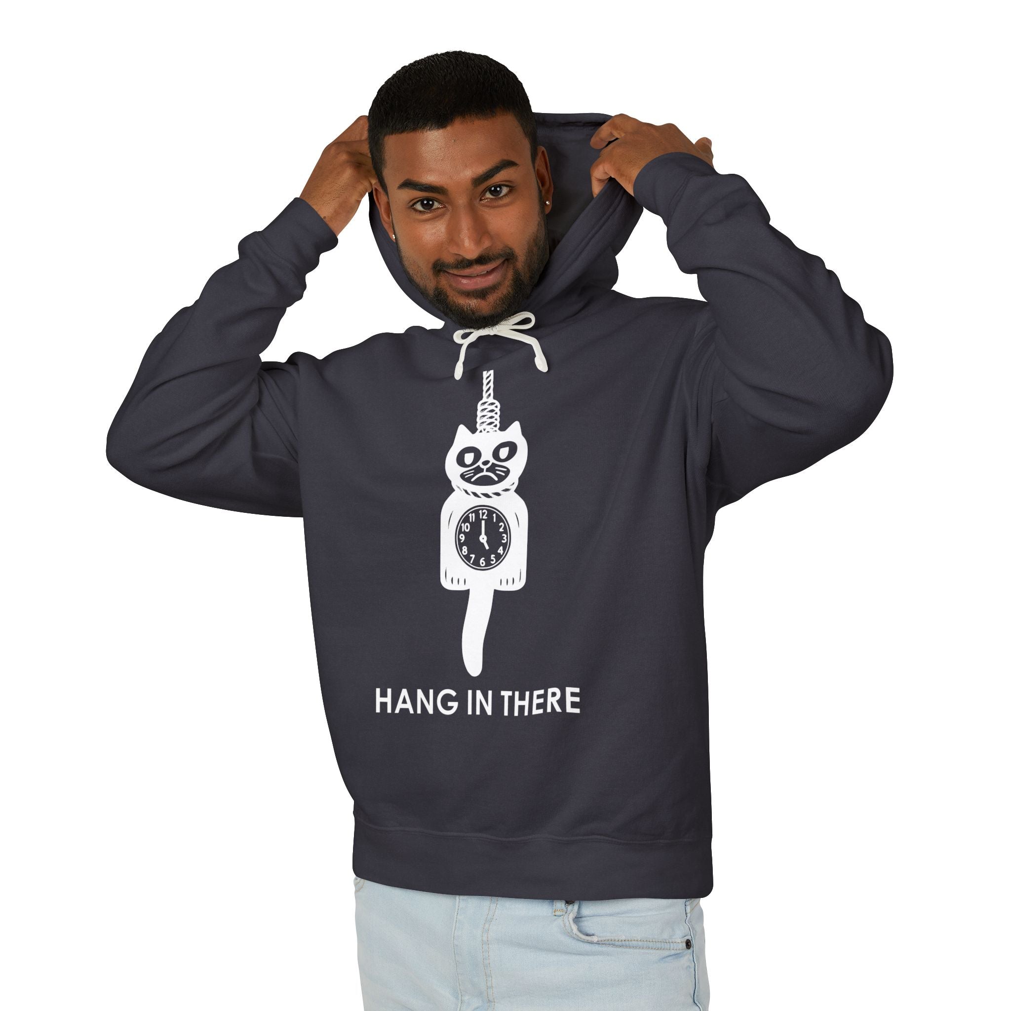 Hang In There Hoodie – Dark Humor Cat Clock Parody Sweatshirt