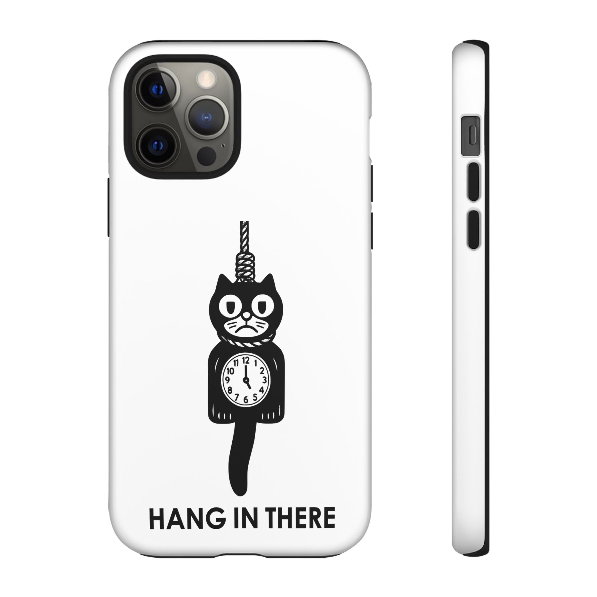Hang In There Phone Case – Dark Humor Cat Clock Parody Mobile Cover