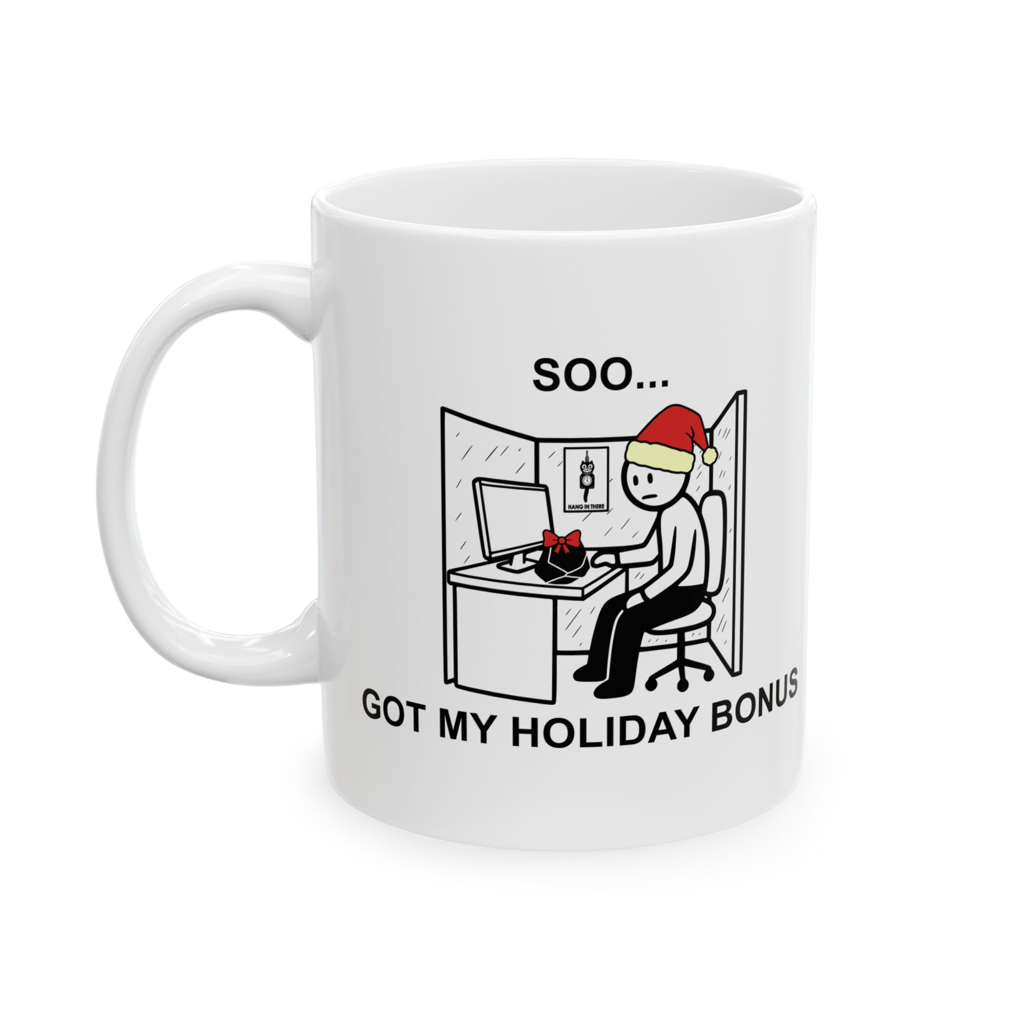Holiday Bonus Comic Coffee Mug – Dark Humor Corporate Christmas Office Cup