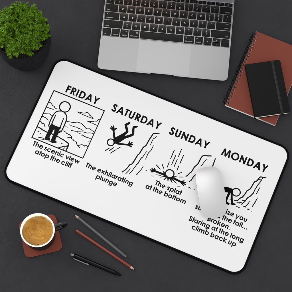 Weekend Cliff Comic Mouse Pad – Dark Humor Friday to Monday Survival Desk Pad