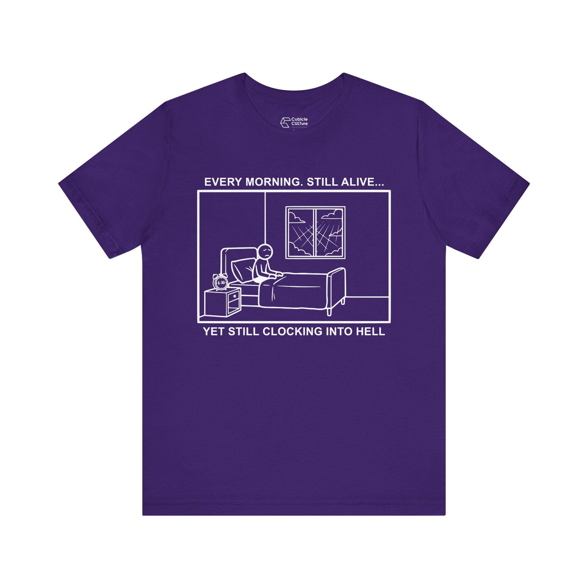 Every Morning — Clocking into Hell T-Shirt – Cliffverse Office Humor Graphic Tee for Corporate Survivors