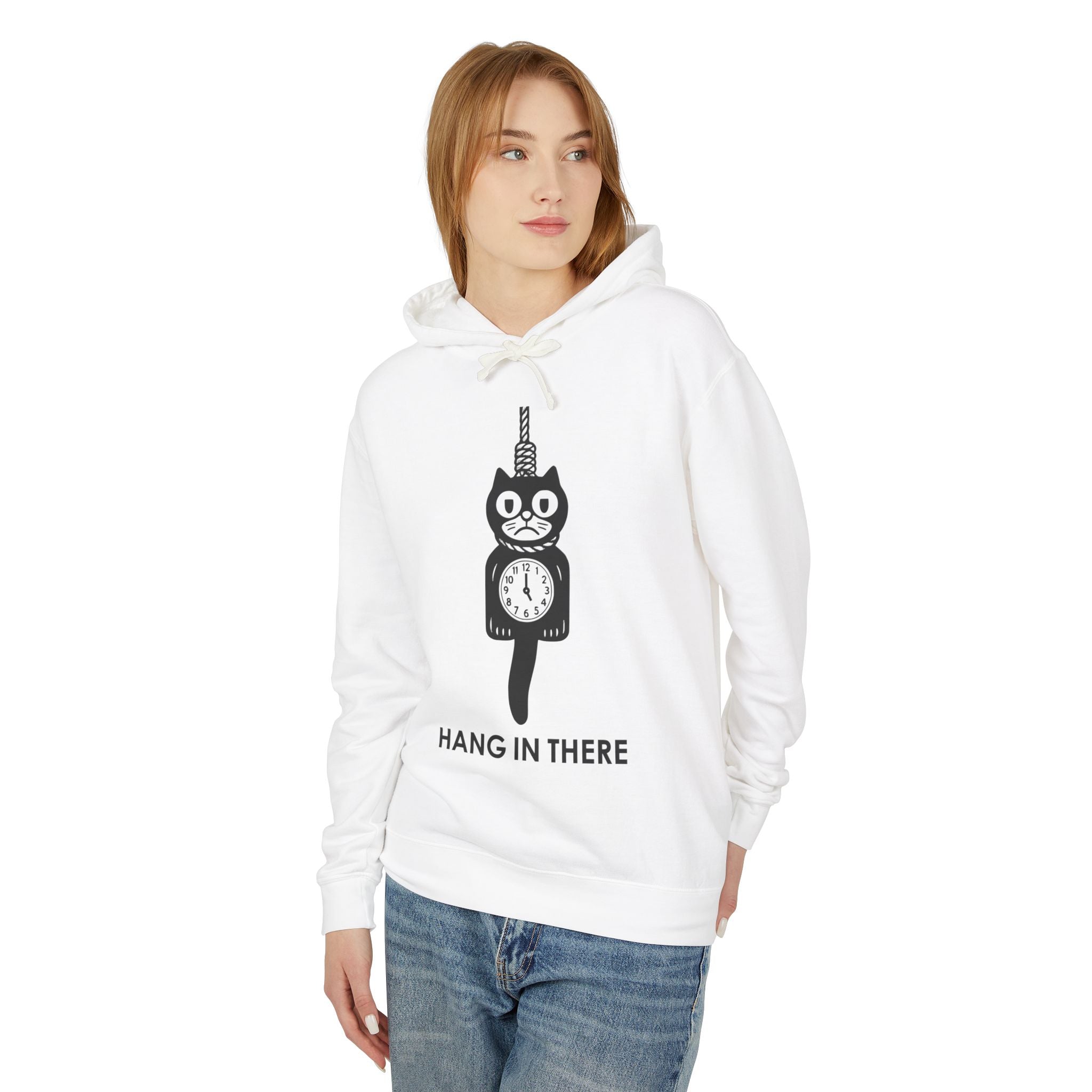 Hang In There Hoodie – Dark Humor Cat Clock Parody Sweatshirt
