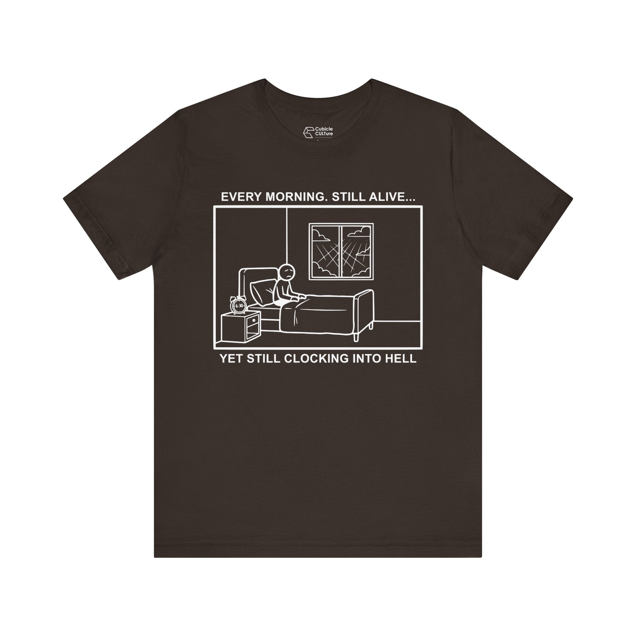 Every Morning — Clocking into Hell T-Shirt – Cliffverse Office Humor Graphic Tee for Corporate Survivors