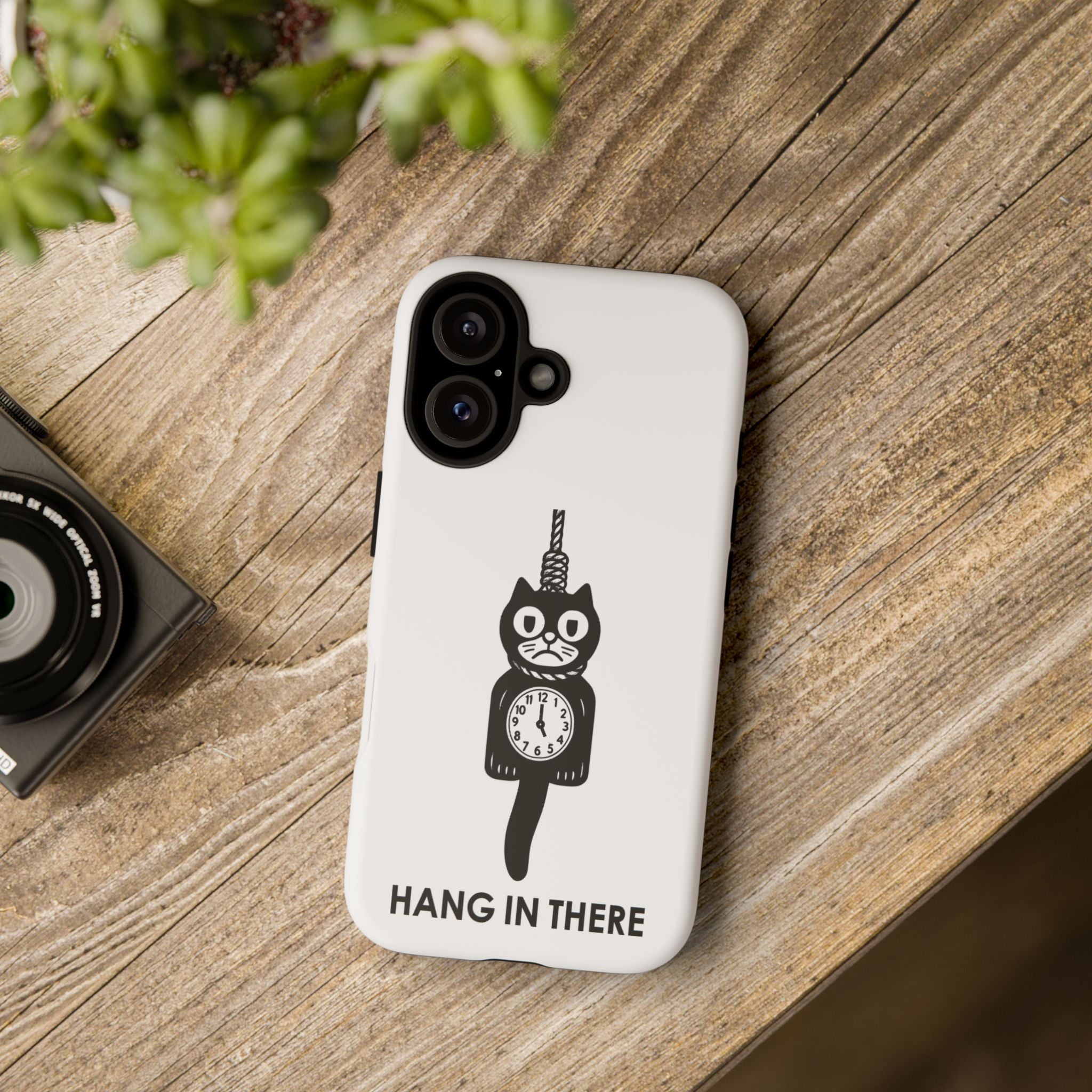 Hang In There Phone Case – Dark Humor Cat Clock Parody Mobile Cover