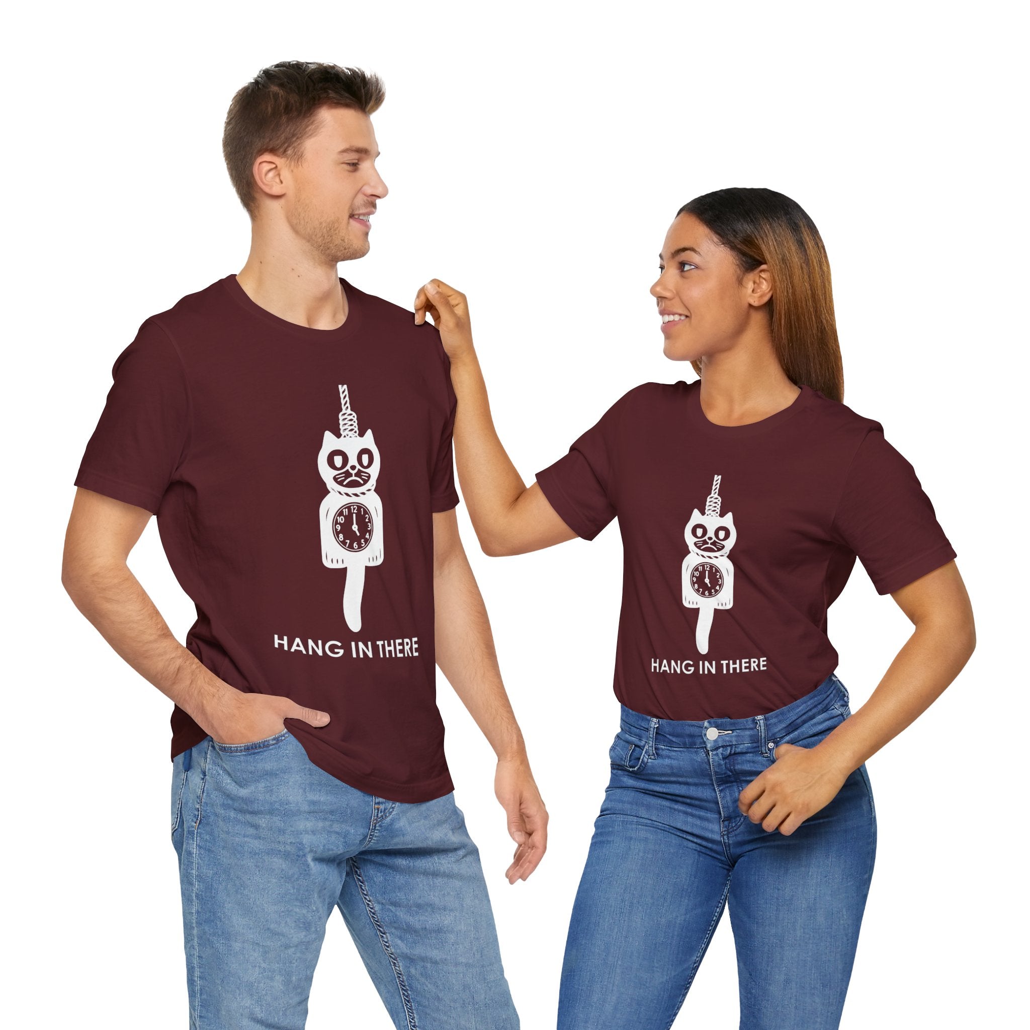 Hang In There T-Shirt – Dark Humor Cat Clock Parody Graphic Tee