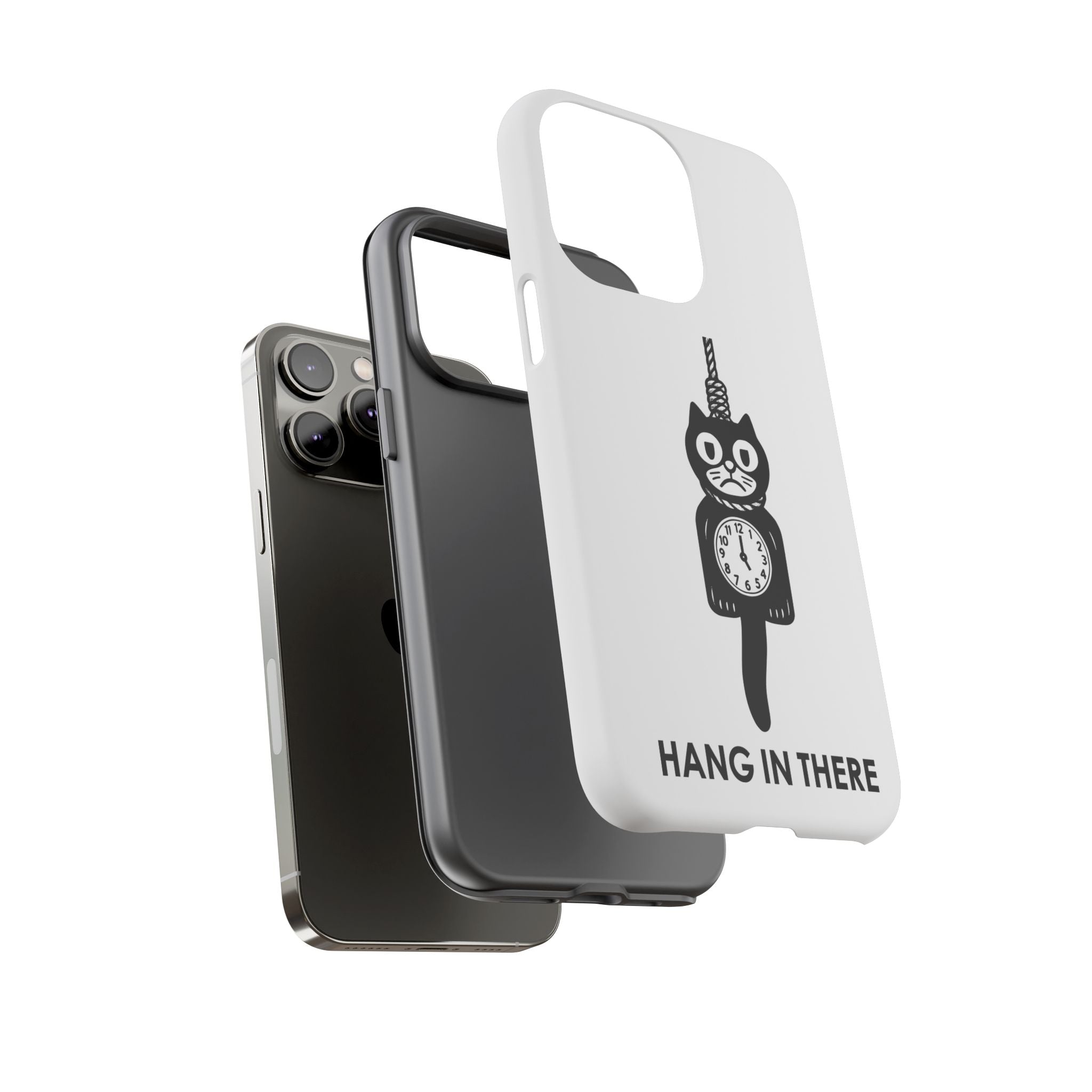 Hang In There Phone Case – Dark Humor Cat Clock Parody Mobile Cover