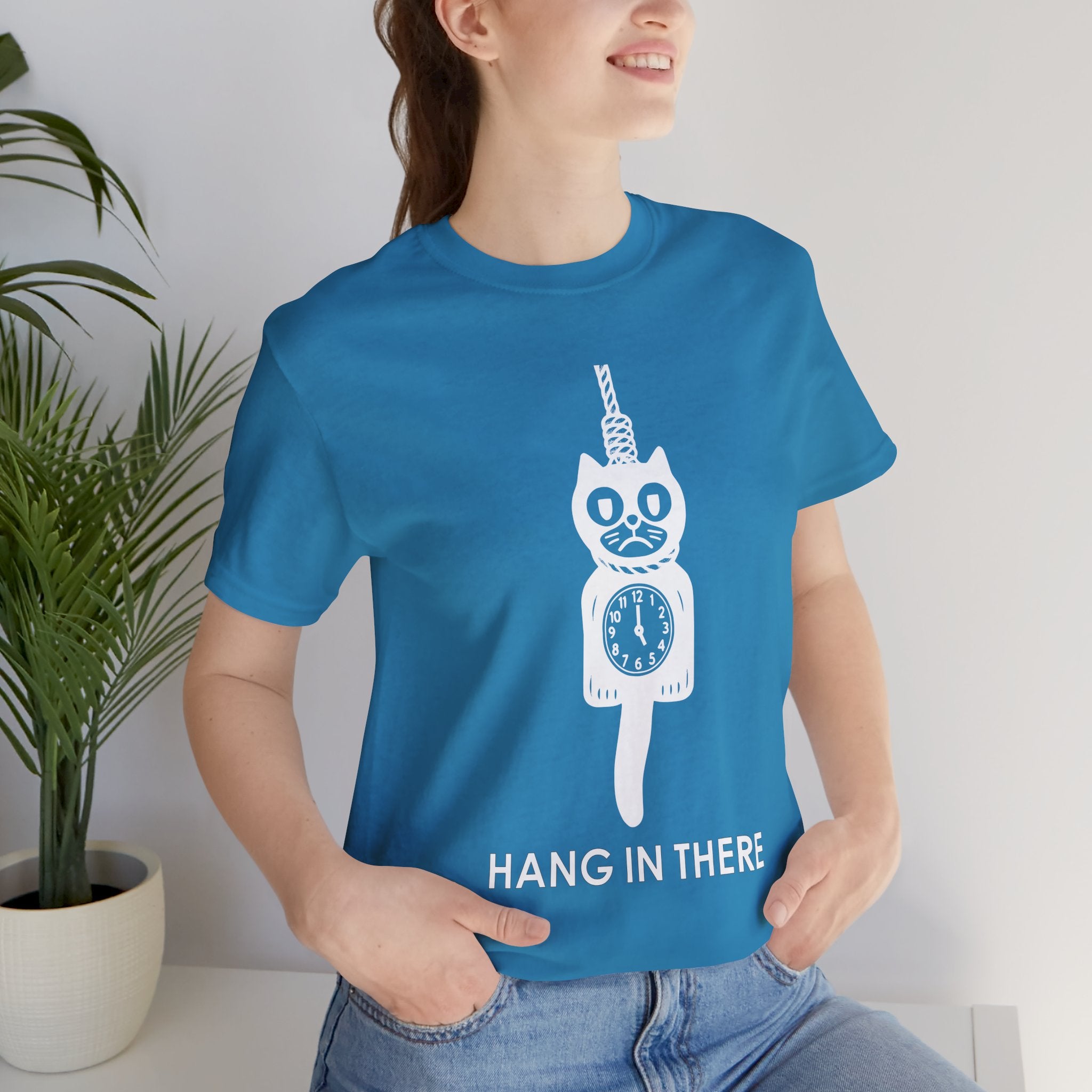 Hang In There T-Shirt – Dark Humor Cat Clock Parody Graphic Tee
