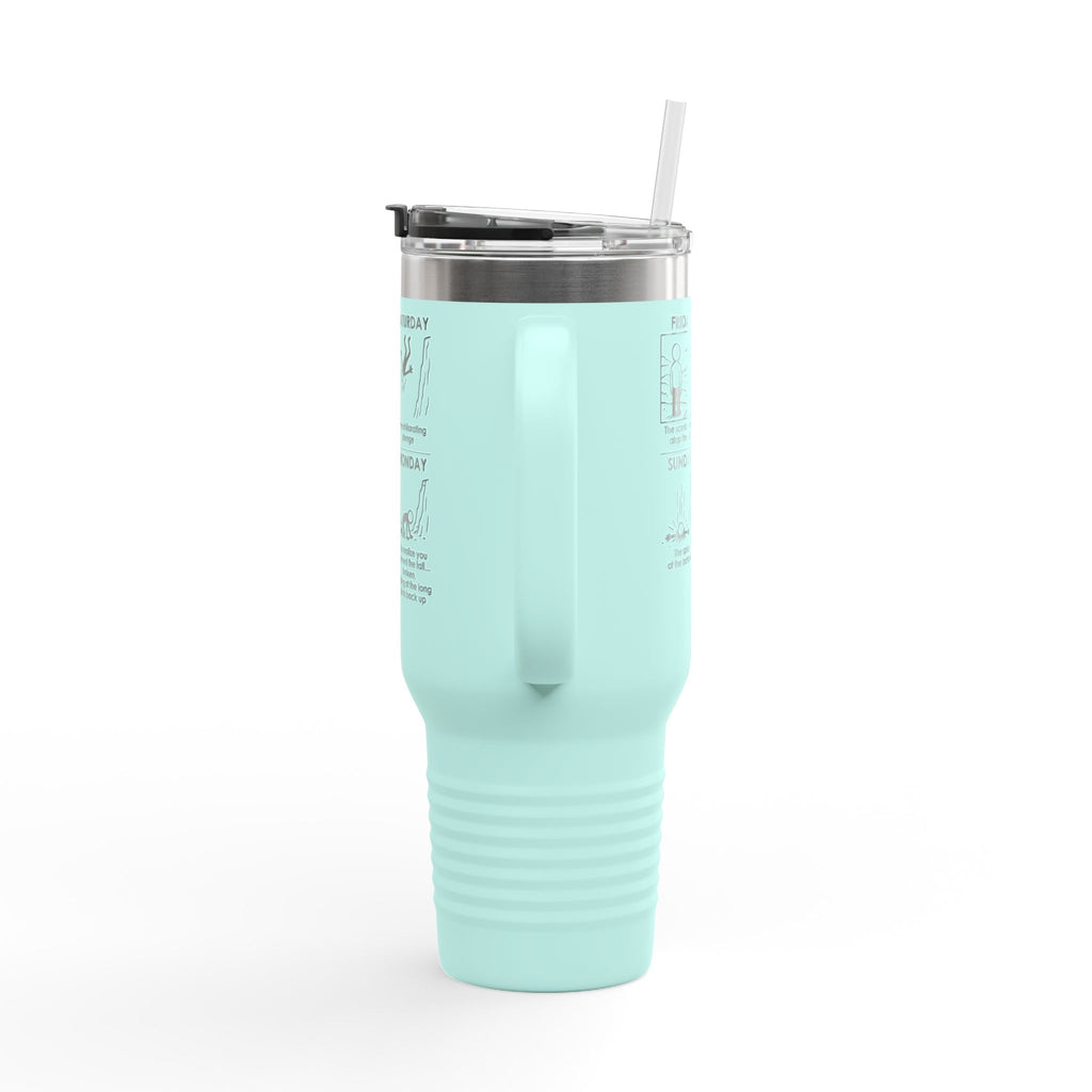 Weekend Cliff Comic Travel Mug – Dark Humor Friday to Monday Survival Tumbler