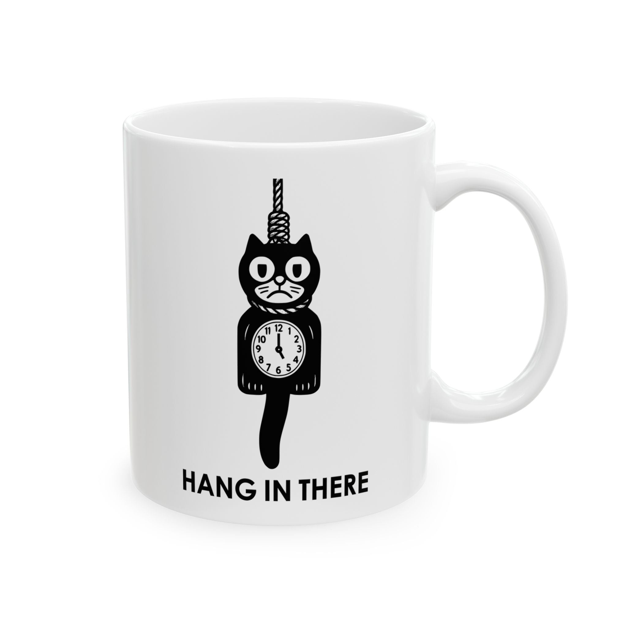 Hang In There Coffee Mug – Dark Humor Cat Clock Parody Cup