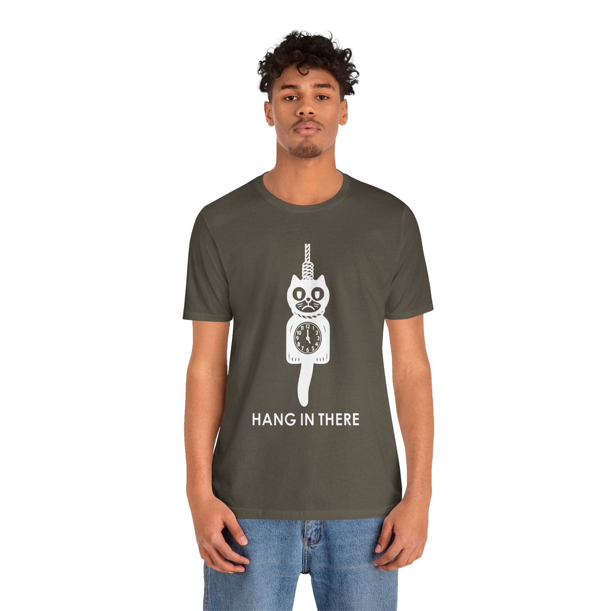 Hang In There T-Shirt – Dark Humor Cat Clock Parody Graphic Tee