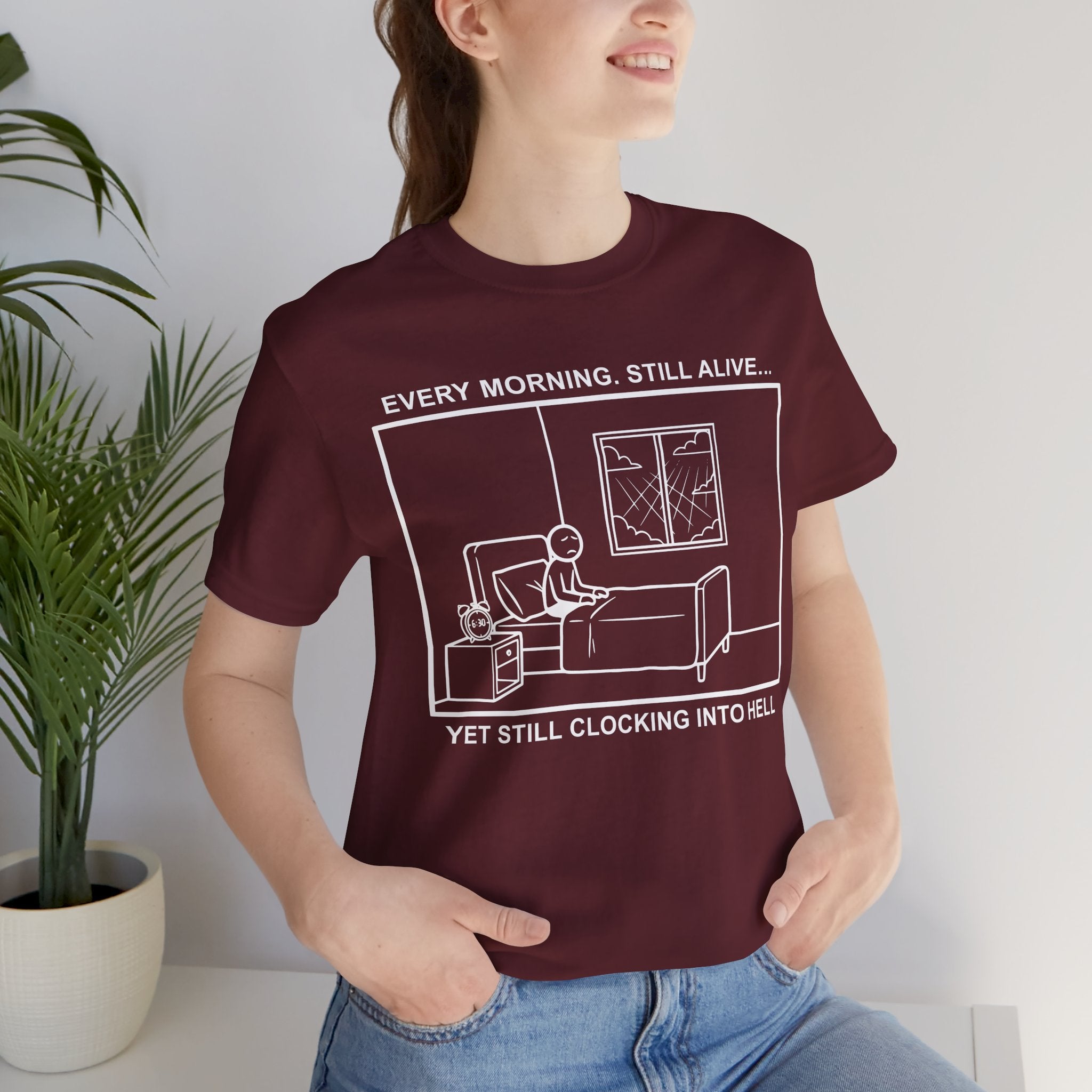 Every Morning — Clocking into Hell T-Shirt – Cliffverse Office Humor Graphic Tee for Corporate Survivors