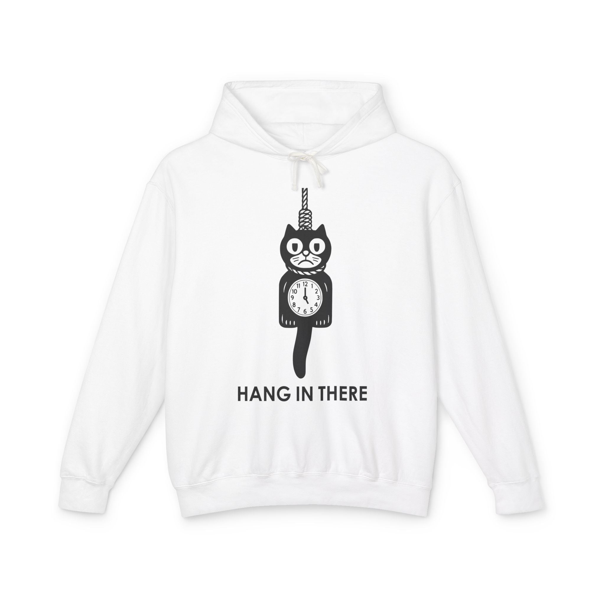 Hang In There Hoodie – Dark Humor Cat Clock Parody Sweatshirt