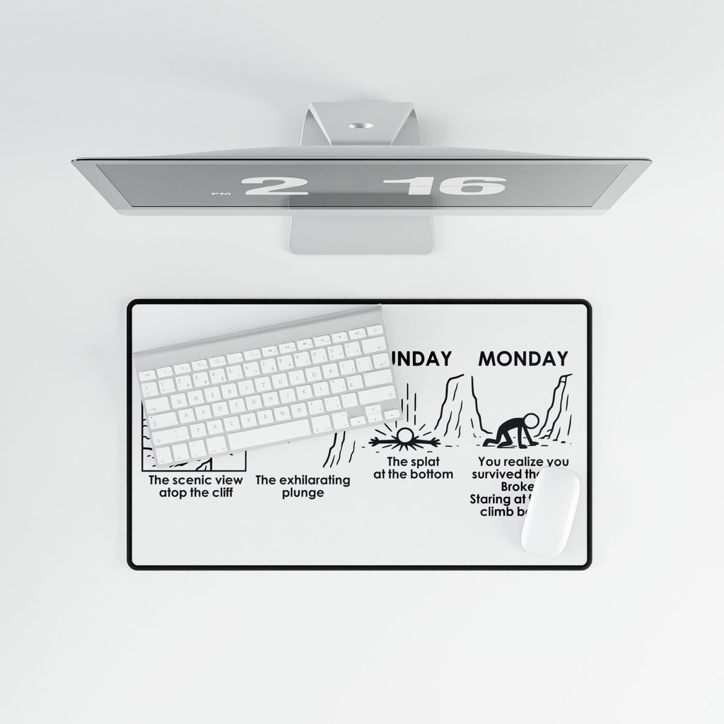 Weekend Cliff Comic Desk Mat – Dark Humor Friday to Monday Survival Office Accessory