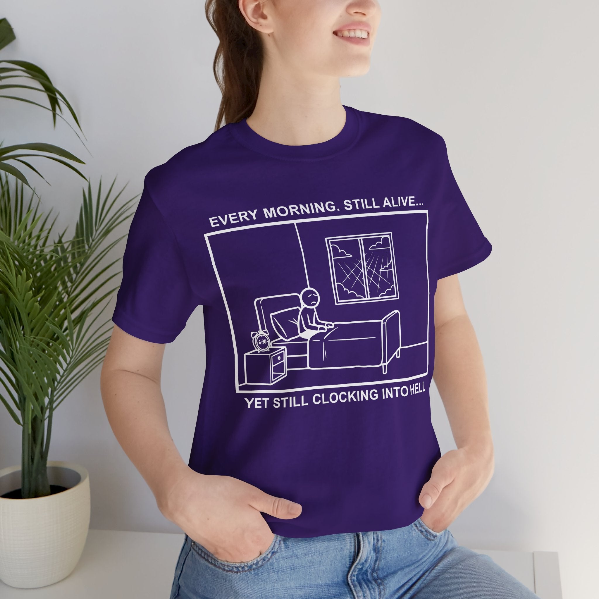 Every Morning — Clocking into Hell T-Shirt – Cliffverse Office Humor Graphic Tee for Corporate Survivors