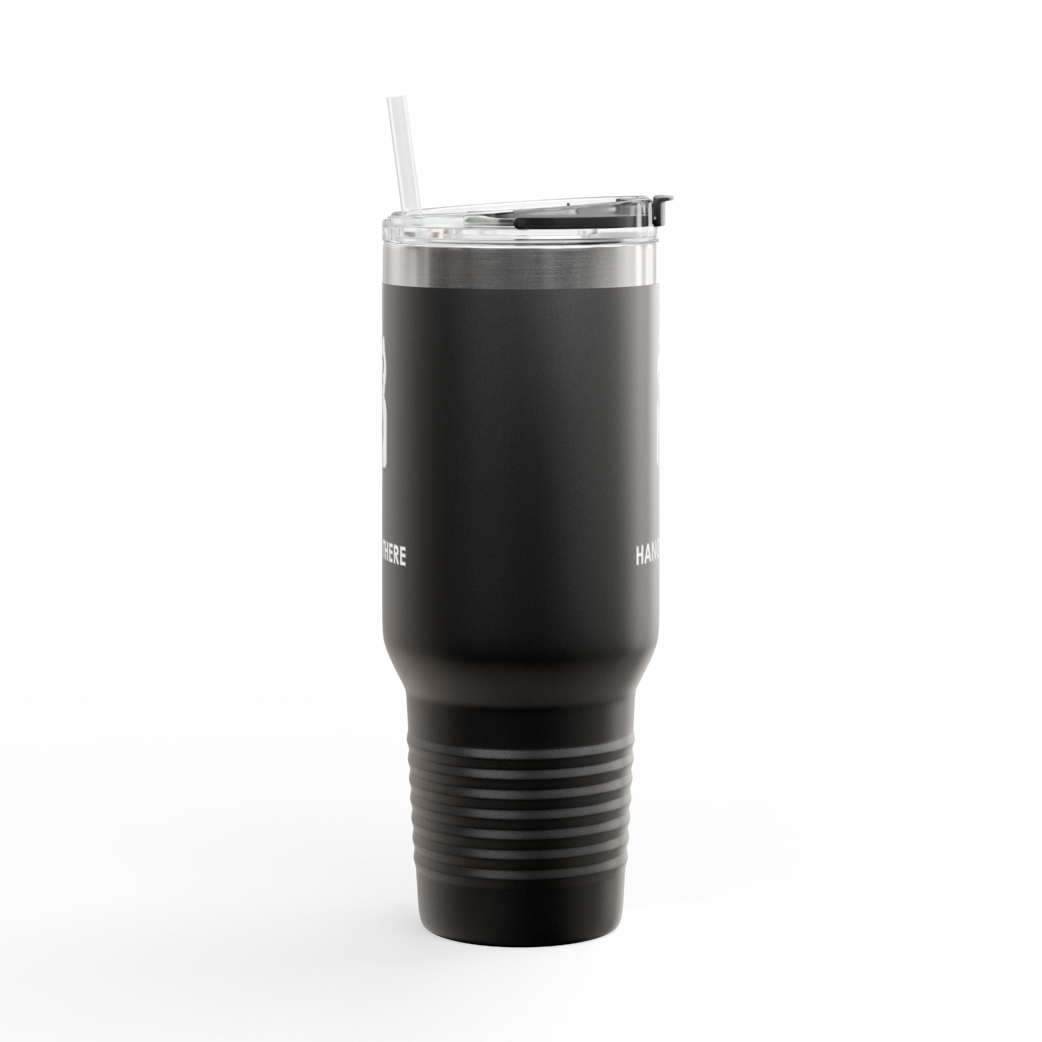 Hang In There Travel Mug – Dark Humor Cat Clock Parody Tumbler