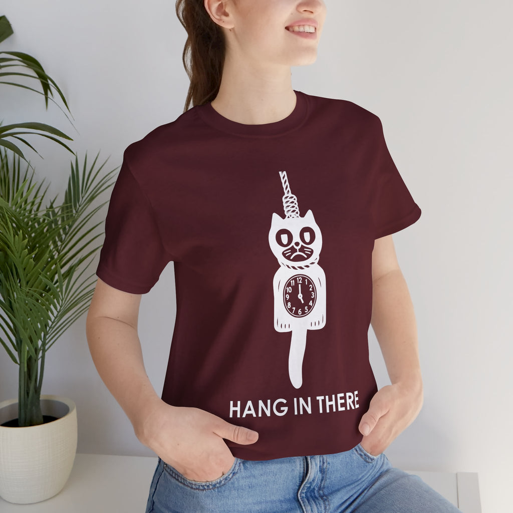 Hang In There T-Shirt – Dark Humor Cat Clock Parody Graphic Tee