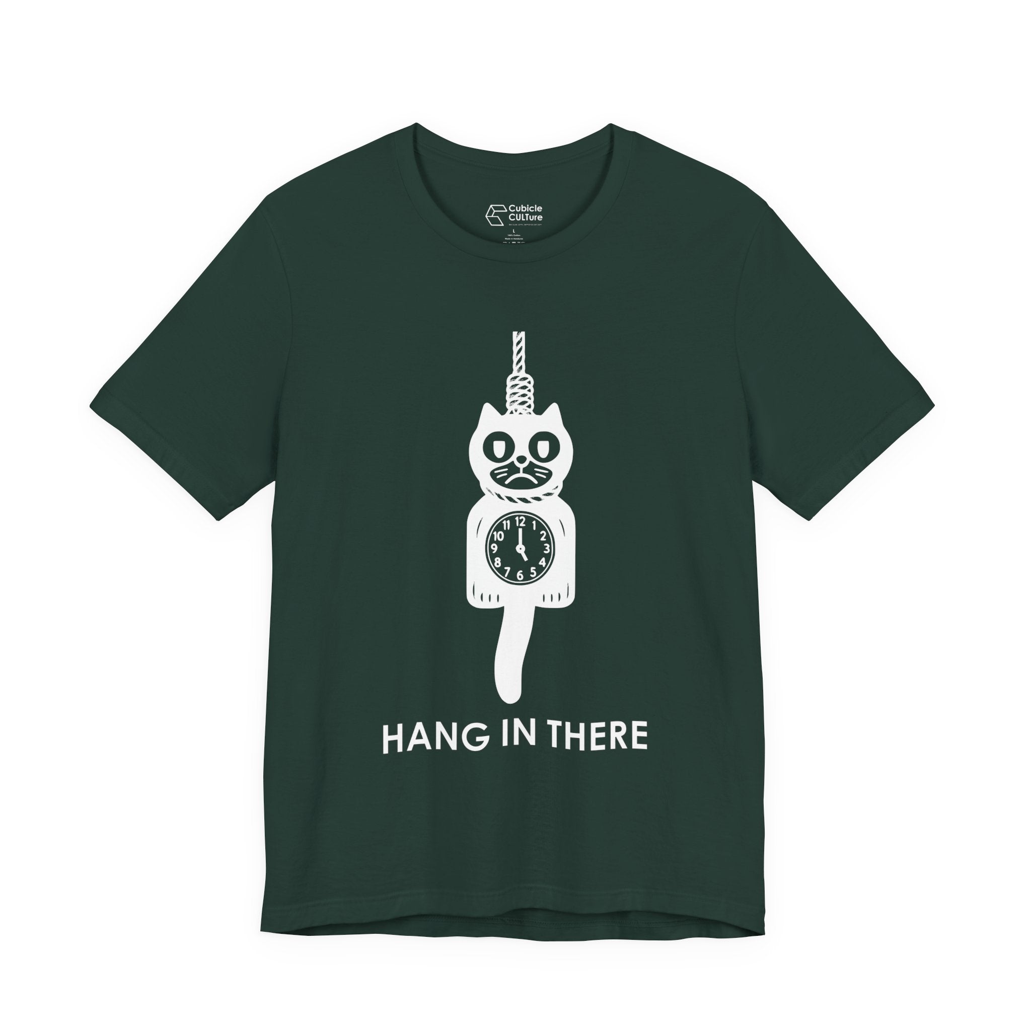 Hang In There T-Shirt – Dark Humor Cat Clock Parody Graphic Tee