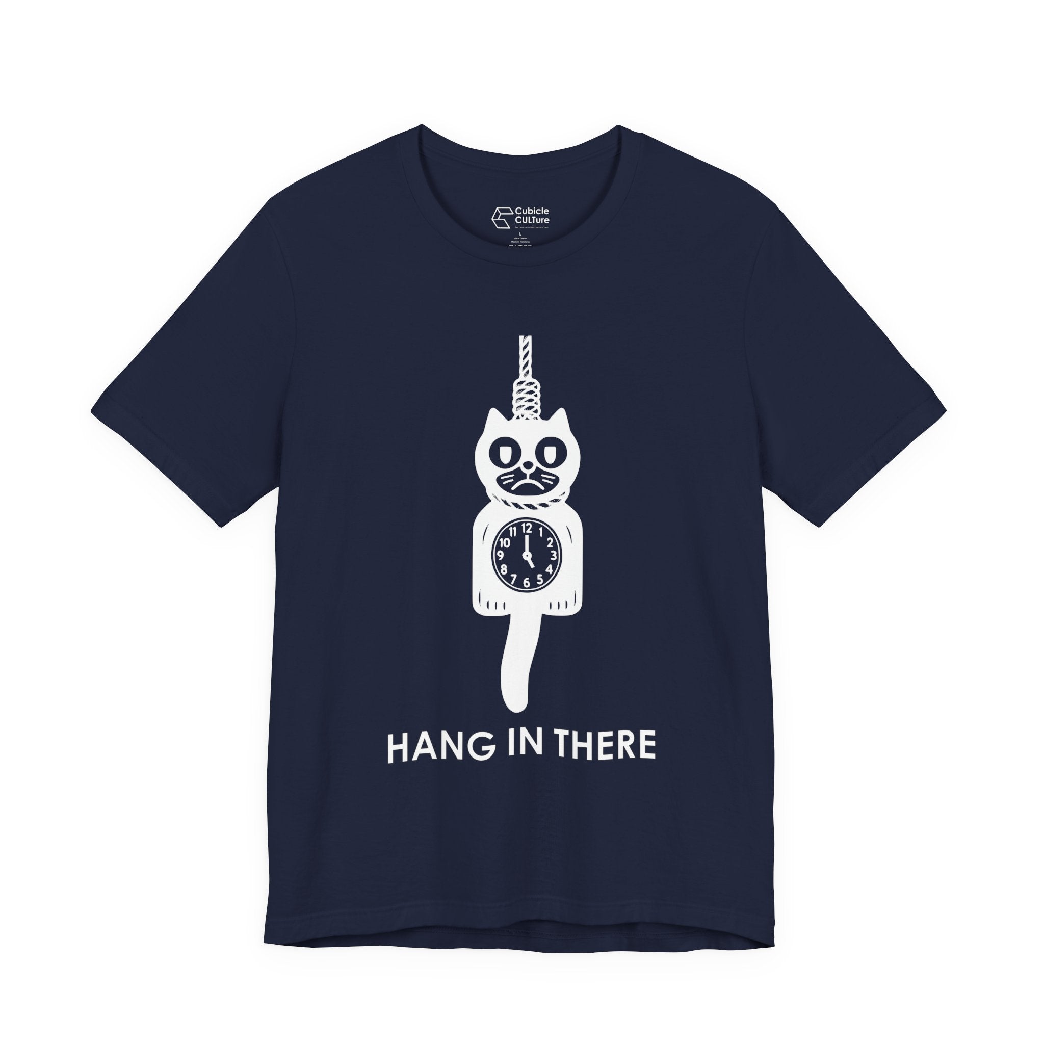 Hang In There T-Shirt – Dark Humor Cat Clock Parody Graphic Tee