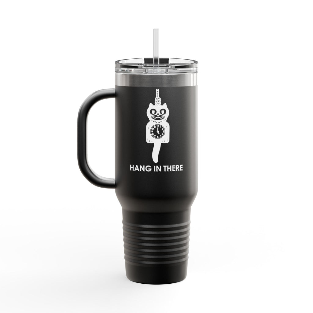 Hang In There Travel Mug – Dark Humor Cat Clock Parody Tumbler