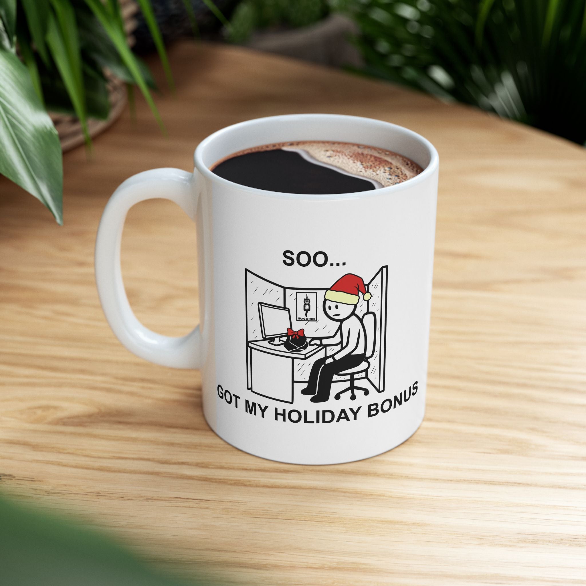 Holiday Bonus Comic Coffee Mug – Dark Humor Corporate Christmas Office Cup