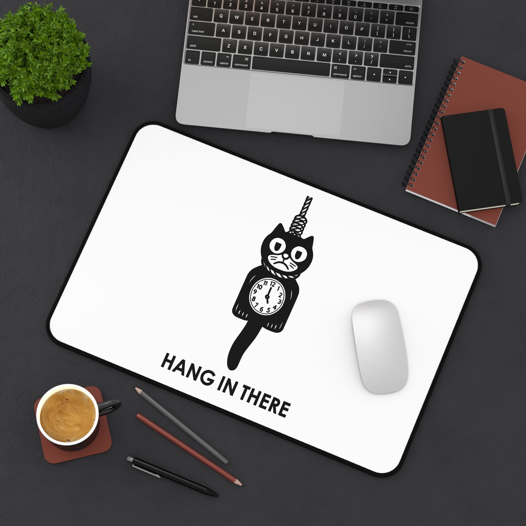 Hang In There Mouse Pad – Dark Humor Cat Clock Parody Desk Accessory