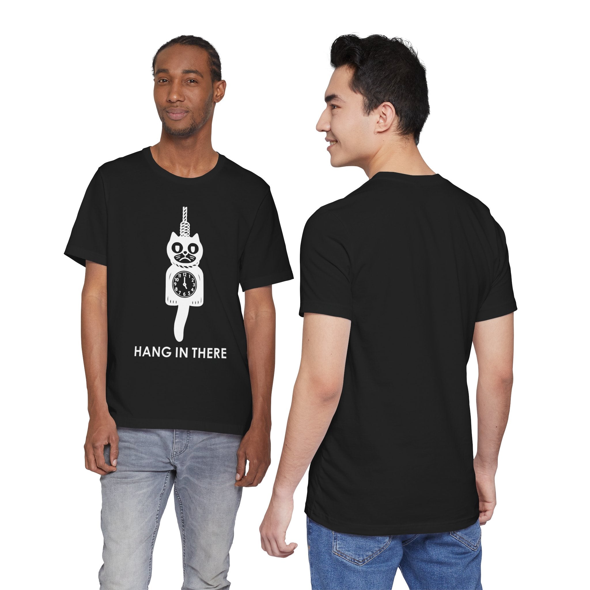 Hang In There T-Shirt – Dark Humor Cat Clock Parody Graphic Tee