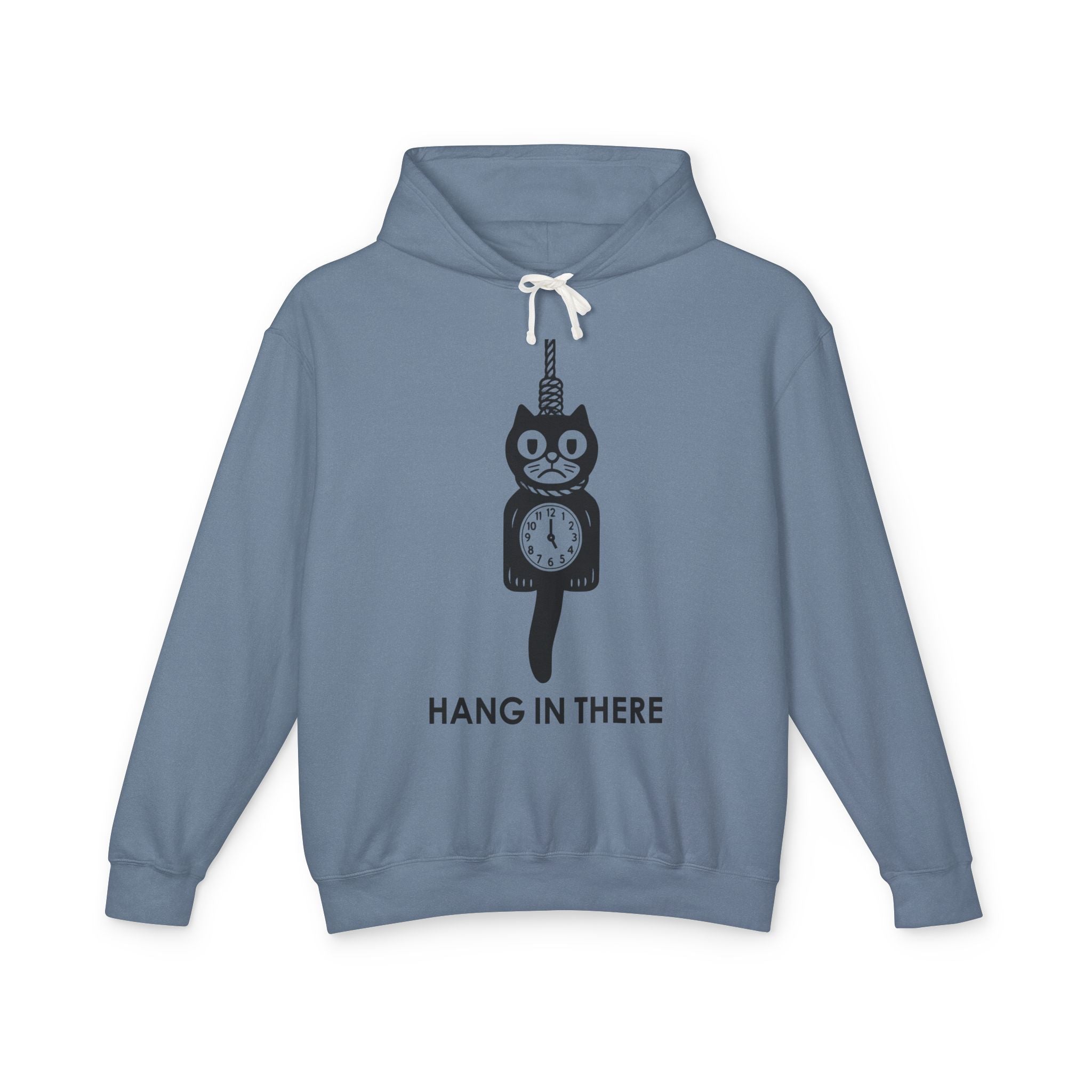 Hang In There Hoodie – Dark Humor Cat Clock Parody Sweatshirt