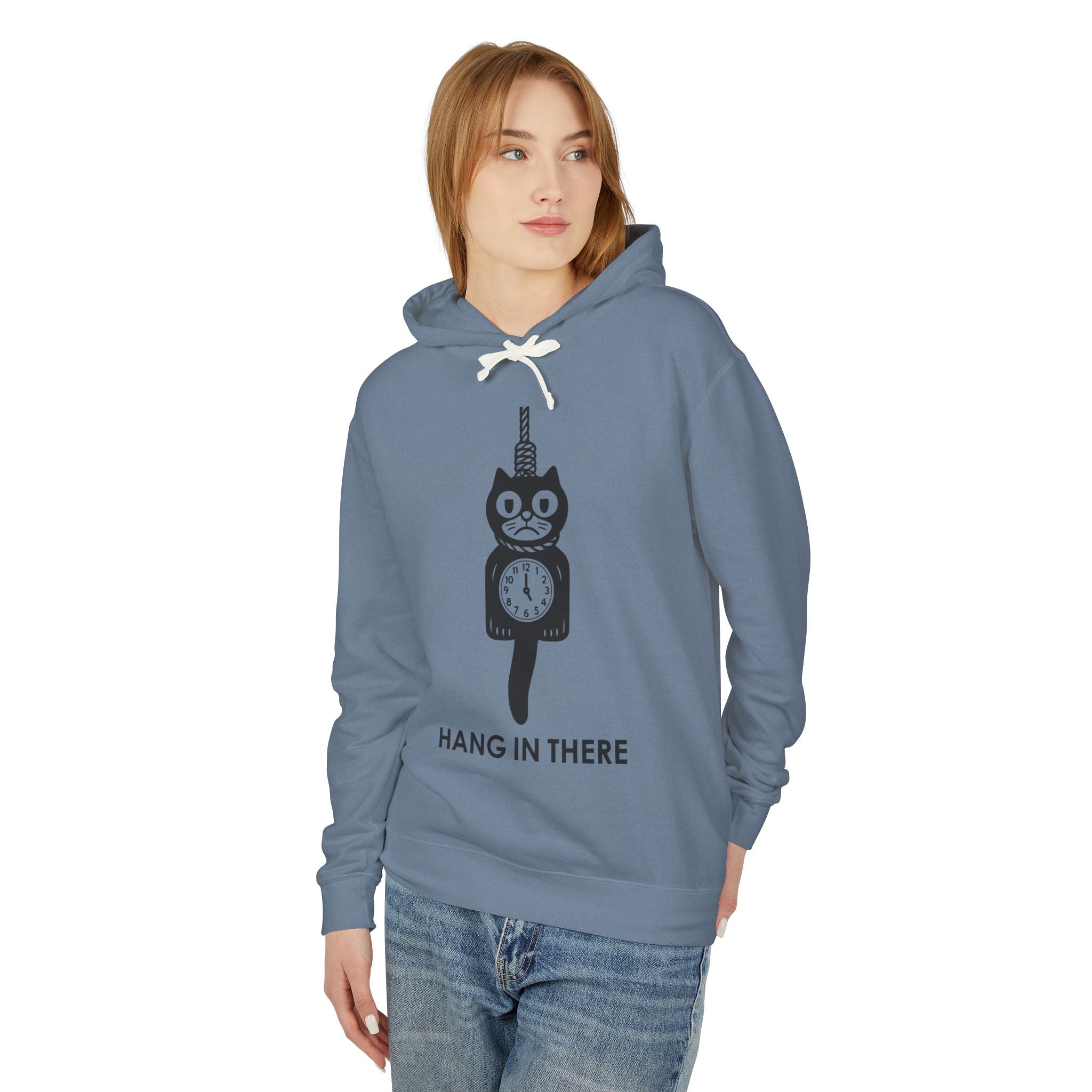 Hang In There Hoodie – Dark Humor Cat Clock Parody Sweatshirt