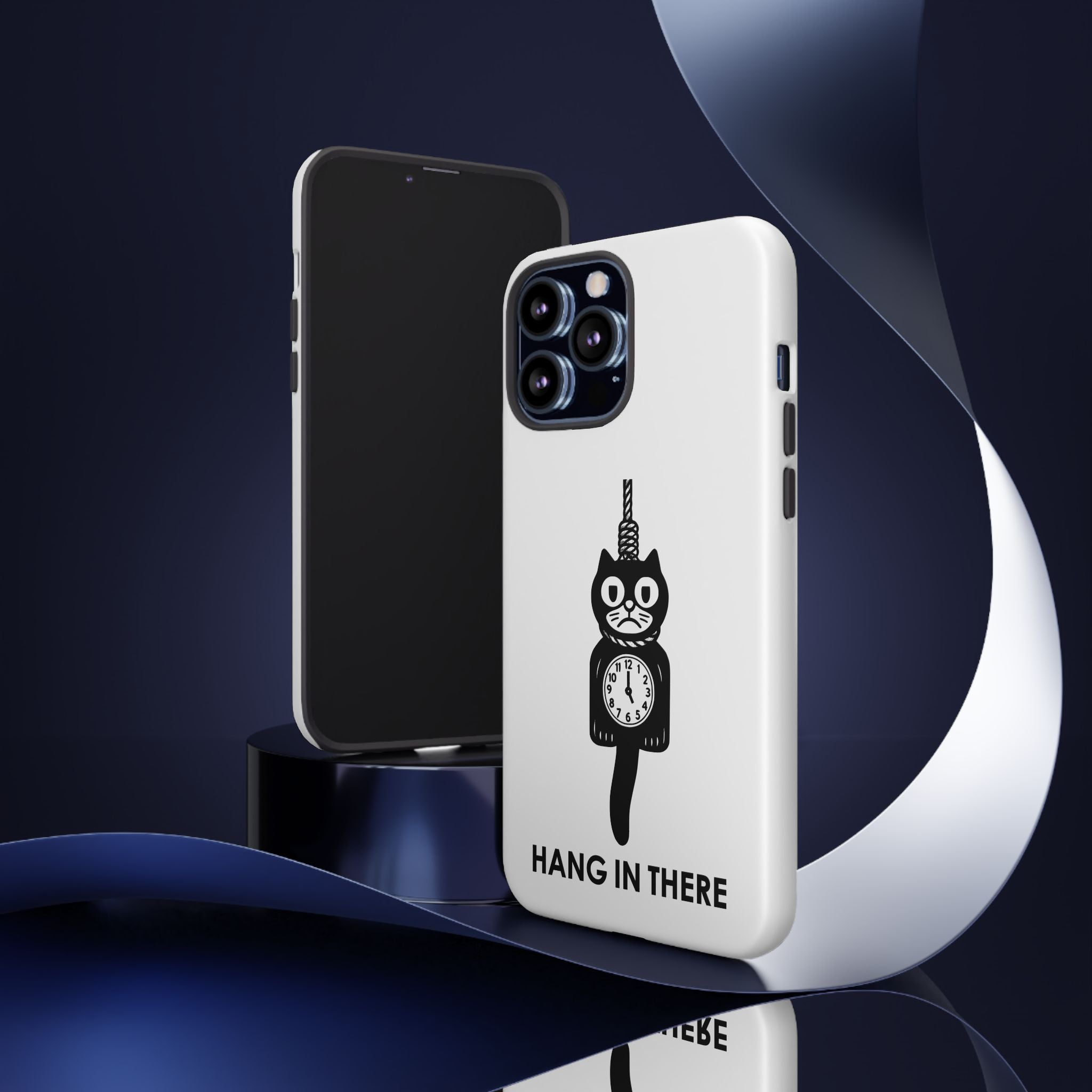 Hang In There Phone Case – Dark Humor Cat Clock Parody Mobile Cover