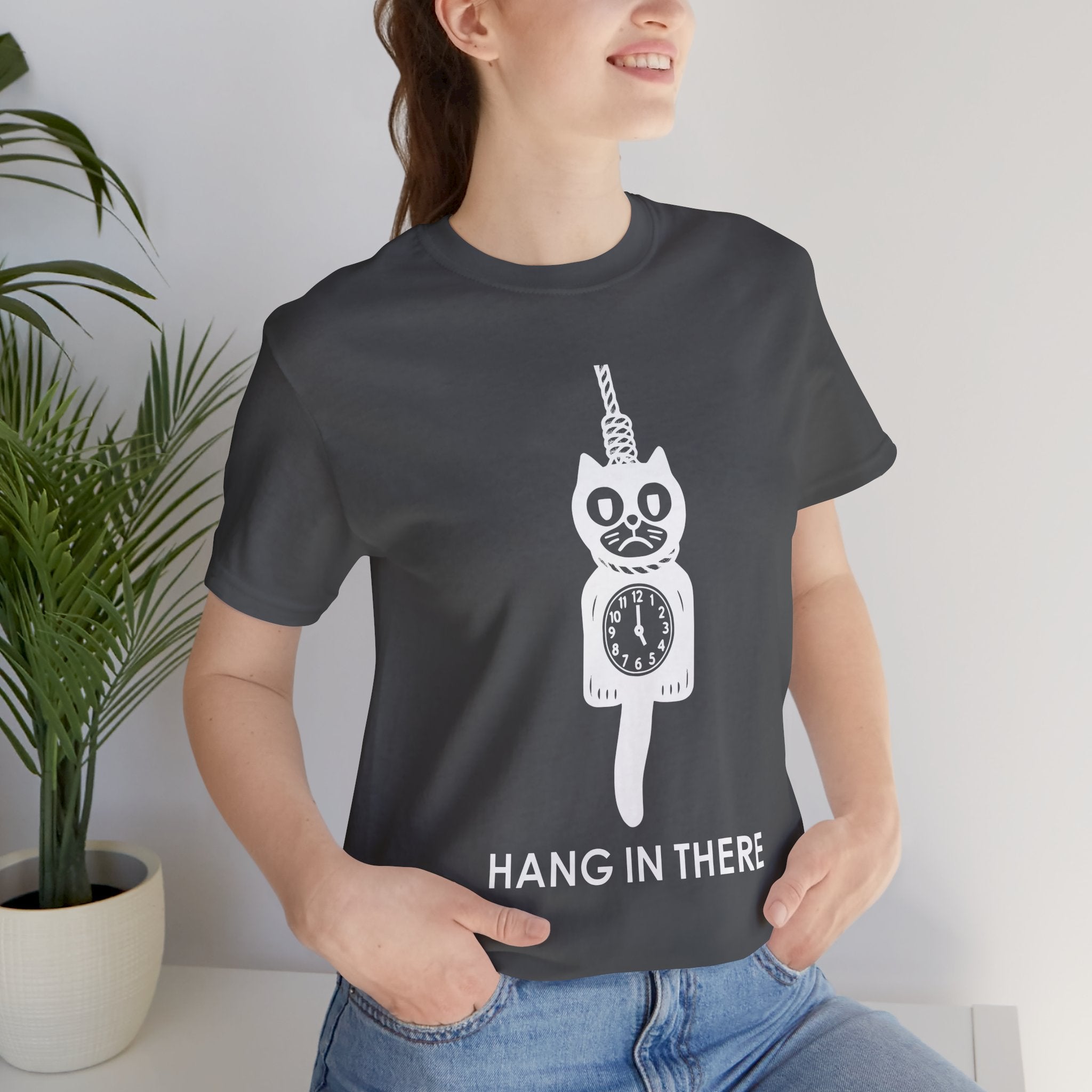 Hang In There T-Shirt – Dark Humor Cat Clock Parody Graphic Tee