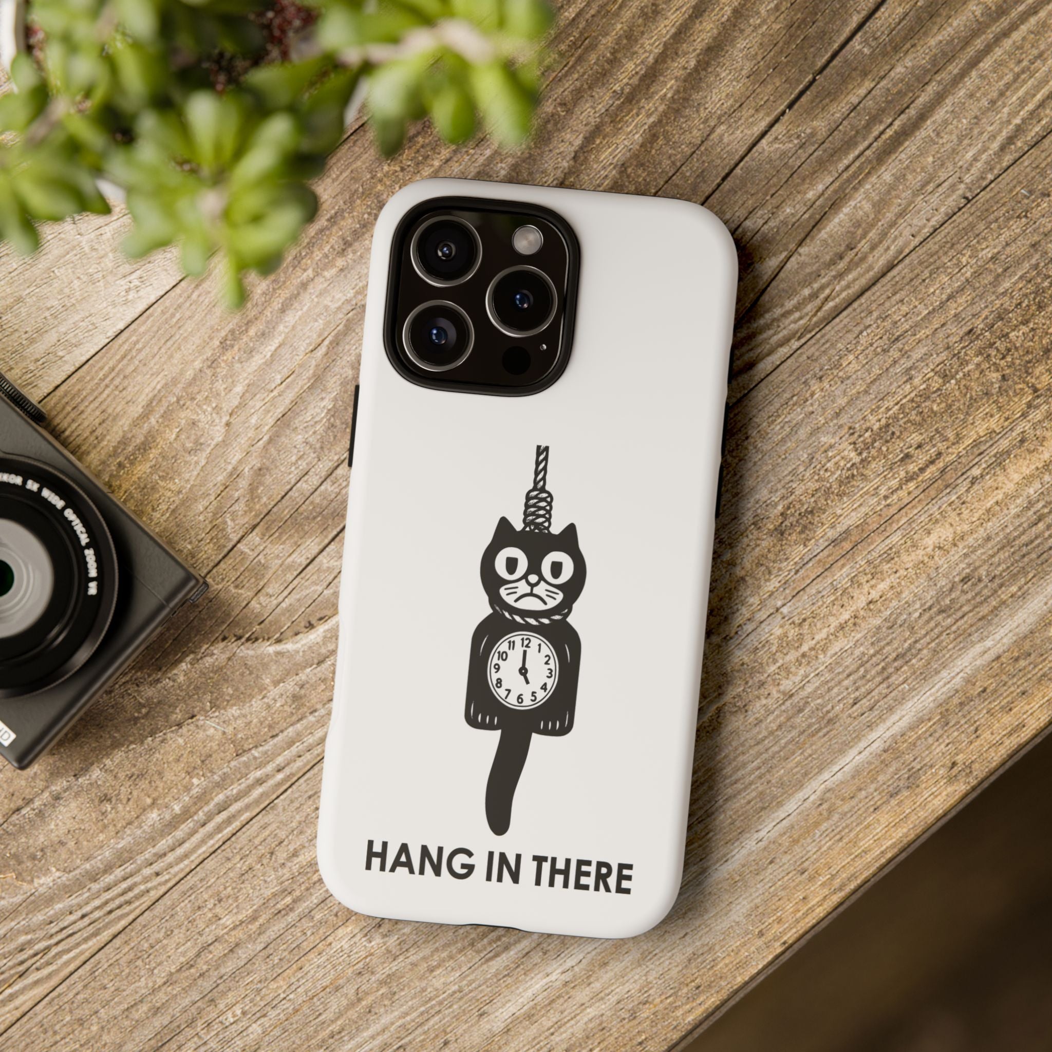 Hang In There Phone Case – Dark Humor Cat Clock Parody Mobile Cover